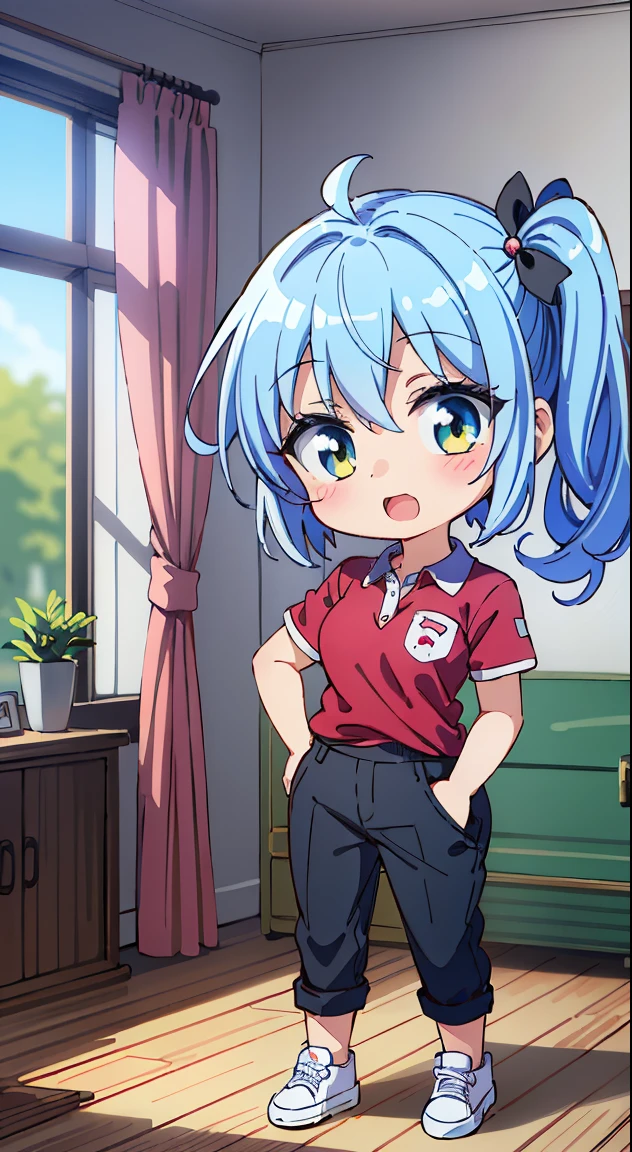 (masutepiece, Best Quality, Perfect Anatomy, High quality:1.4), nice hand, Perfect hands, Detailed beautiful hands, Large_filesize, fulcolor, hight resolution, symmetric, exceptional, Best aesthetic, newest, Anime, very beautiful detailed body、The hair、faces、The eye, (Chibi, Full body:1.6),
BREAK,
1 beautiful girl, 1 person,Solo,(Cute:1.5),(Chibi:0.6),(kawaii:1.5),(Lori:0.5),( girl),Very detailed,colourfull,highest details,Clear skin,Beautiful skin,Shy,Very detailed,colourfull,highest details,Clear skin,Beautiful skin,Shy skin,1 beautiful girl,{Yellow eyes:1.9},star eye silhouette, BREAK,(pale blue hair, Medium length:1.4),(Side Ponytail,A little curly hair,Single-sided twisted blade,Princess Cut:1.3),(cleavage of the breast,Large breasts,Beautiful , gleaming skin,Clear skin, Beautiful skin,(best quality face),(Top quality glowing eyes), (The best smile,Doya face:1.45), BREAK (Pink Theme:1.4),
((caregiver theme:1.4)), (Black chinos:1.4), (red polo shirt:1.4),(Black sneakers:1.35),
BREAK,(morning), inside in room,Gothic bedroom, a canopy bed,huge window,naked girl poster,coke,on back, tusk, Open mouth, Looking away,depth of fields,
BREAK,wakame,wakame,wakame,(Cowboy Shot:1.4),
BREAK,(Blurry background:1.3),(absurderes, hight resolution, Super Detail Art),cel shading,Clear Color, Lonely optical effect, Beautiful pictures, Bright glow, mystic atmosphere,(Close-up of girl:1.1), Mystical light particle effect,manga influence, clean line drawings,
