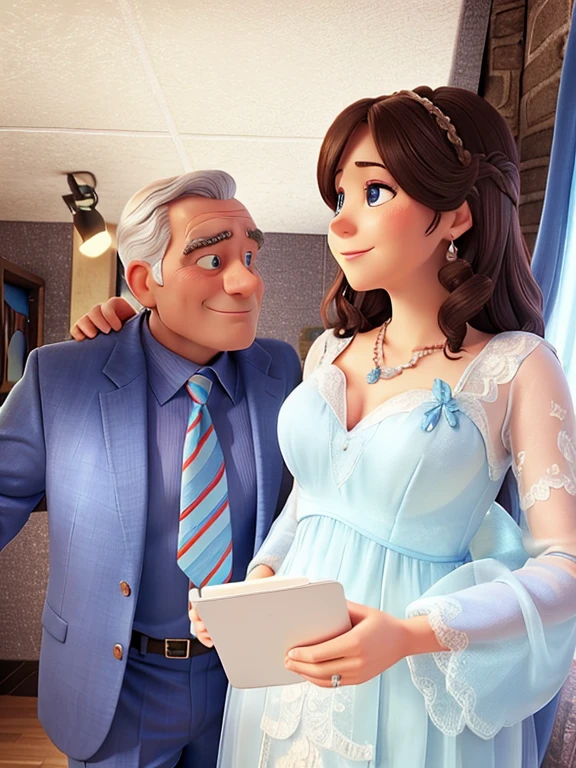 woman in a blue dress and man in a suit, proud looking, photo taken in 2 0 2 0, taken in the early 2020s, last photo ever taken, photograph taken in 2 0 2 0, taken on a 2010s camera, celebrating, brilliantly coloured, by Joe Bowler, looking partly to the left