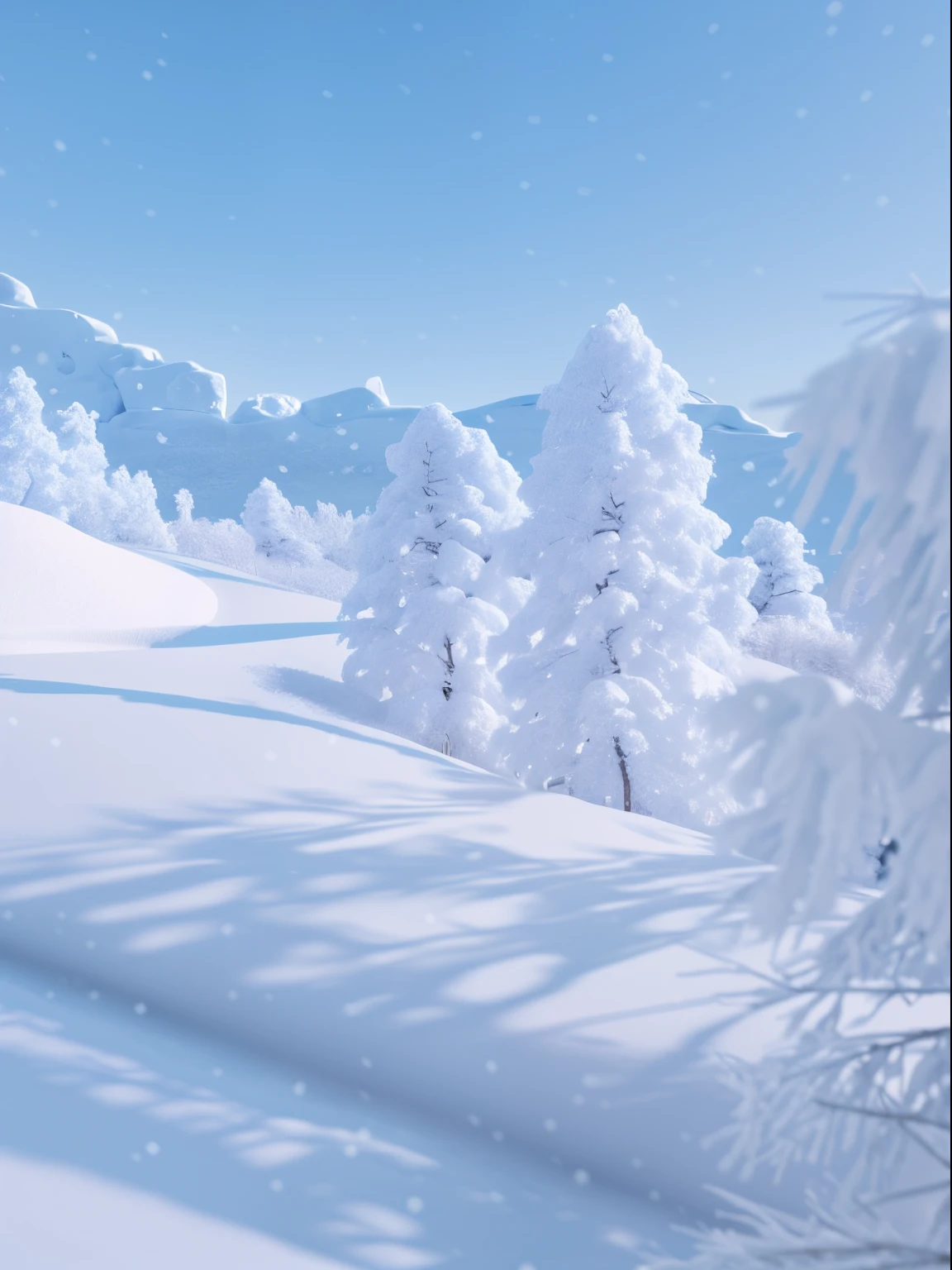 snowy trees in the snow with a blue sky in the background, icy landscape, snow landscape background, snow forest, snowy environment, snow, snowy background, (snow), snow and ice, rendered in cinema 4 d, rendered in cinema4d, blue liquid and snow, surreal frozen landscape, winter scene fantasy, beautiful snowy landscape, blizzard in the mountains
