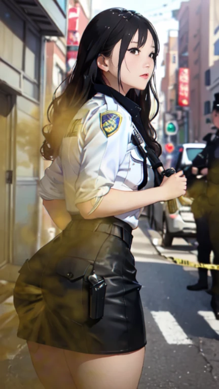 ((velocity)),Attacked by farts, (((Women farting))),(girl farting while stand)),velocity,)(a female police),(wearing a police uniform and skirt),(side view )) (curly hair),(Asian woman),(crime scene outdoor),(masterpiece:1.2、top-quality, best-quality)、(the Extremely Detailed CG Unity 8K Wallpapers、ultra-detailed、Best Shadows)、(细致背景)、(The best lighting、extremely delicate and beautiful)、depth of fields、1girl in、独奏、upward looking gaze、