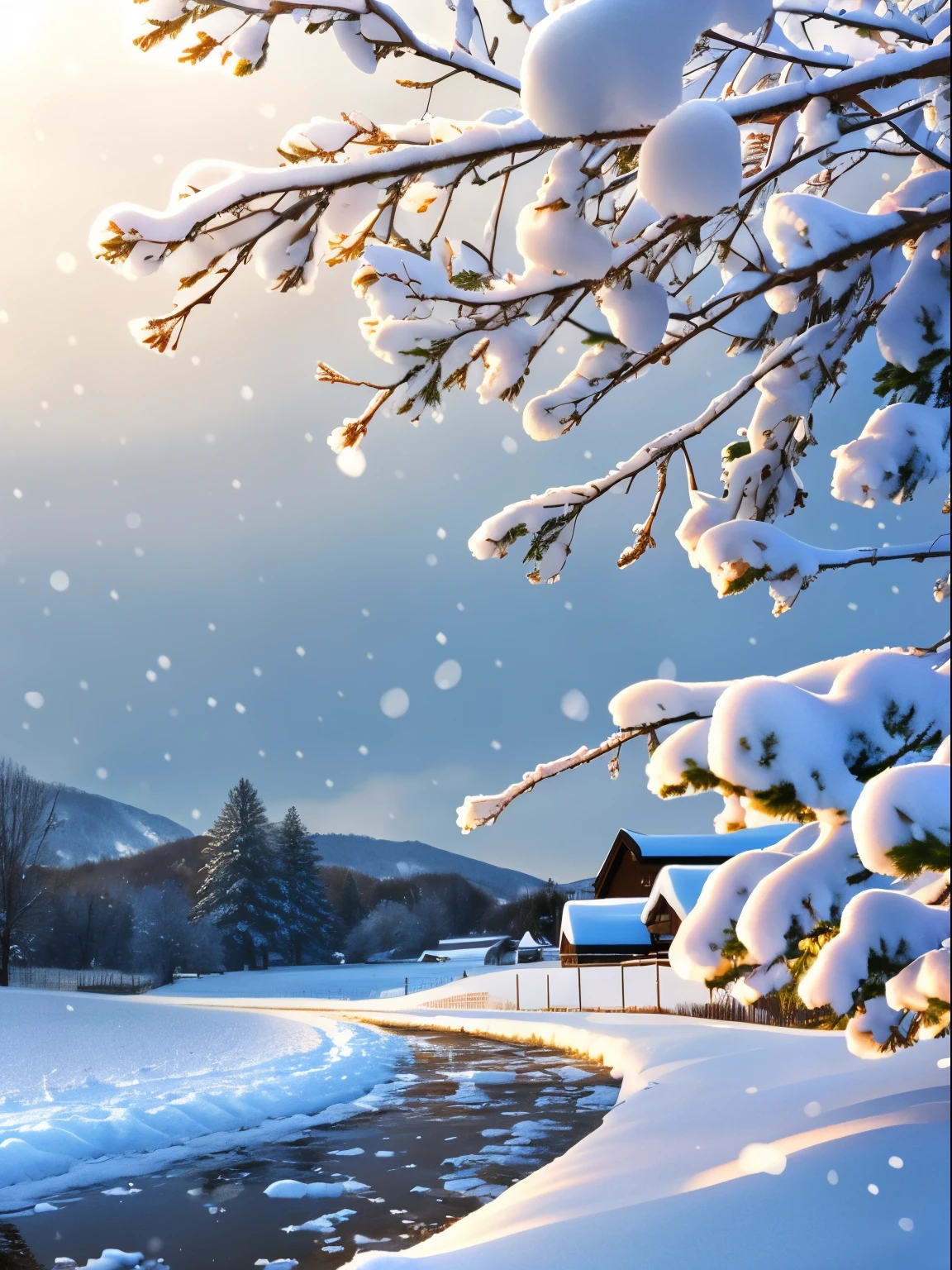 snowy scene with a bench and trees in the foreground, beautiful snowy landscape, spring winter nature melted snow, snowy mountain landscape, snowy landscape, nature wallpaper, winter snow, snow landscape background, beautiful iphone wallpaper, snowy mountain background, beautiful wallpaper, anime nature wallpap, snowy background, snow landscape, snowy winter, sunny winter day, beautiful art uhd 4 k