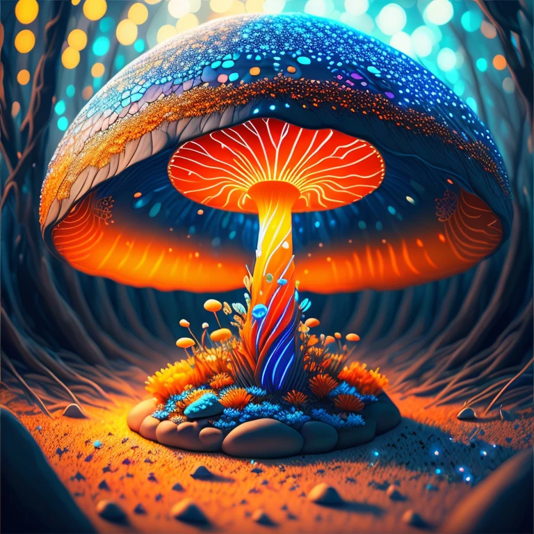 Bioluminescent Mushroom/Glowing mushrooms/luminous mushroom l, monet, blue, orange, grey, ShoeAI (best quality,4k,8k,highres,masterpiece:1.2),ultra-detailed,(realistic,photorealistic,photo-realistic:1.37),HDR,UHD,studio lighting,ultra-fine painting,sharp focus,physically-based rendering,extreme detail description,professional,vivid colors,bokeh,Bioluminescent Mushroom/Glowing mushrooms/luminous mushroom l,monet,blue,orange,grey,ShoeAI,portraits,landscape