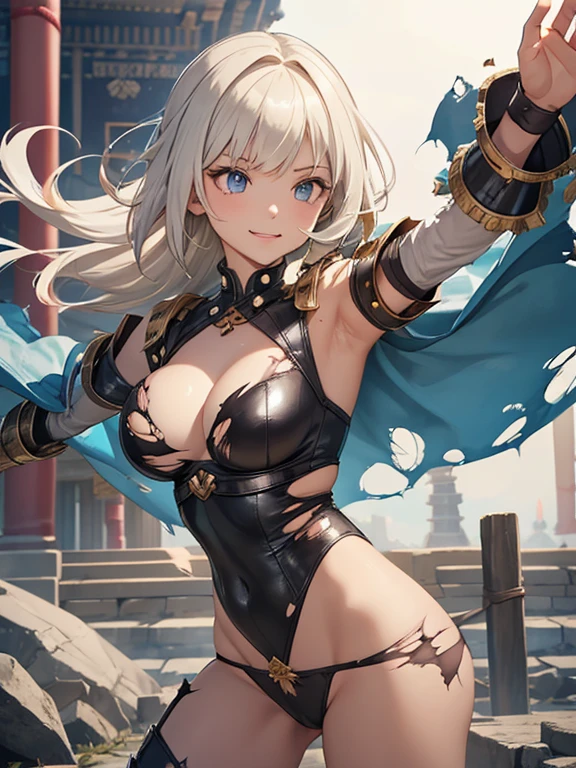 // behavior
Yield to strange slimes, sleeping on her back, face up, folding her knees, a lot of slimes are crawling around her body, ((torn costume:1.5))
BREAK
//Character 1girl, sacred fighter, cheerful girl who has supernatural power, slim and soft, medium large breast, ultra detailed face, super cute, innocent, round face, thin eyeblow, sparkly pupils, translucent skin, smiling full of compassion, extra long hair, blonde hair, silver side colors, multi color hair, shaggy bangs, nape undercut, with tying side upstyle, BREAK
//Fashion
Her outfit is styled with images of sacred fighter, gladiator outfit, it consists full body cloth suit, (gladiator thongs with metal studs:1.5), leather boxing boots, (hard leather groin protector:1.4), (protector to protect temple and jaw especialy:1.6), Each piece of protector has a beautiful sparkly jwelry attached to it, The armor was worn and scarred, a testament to the many battles he had fought, The leather was patched and torn, the metal was dented and scratched, But even in its worn condition, the armor still exuded a sense of power and strength, It was clear that this gladiator had faced many opponents and emerged victorious, BREAK
//LOCATION
ancient battle arena