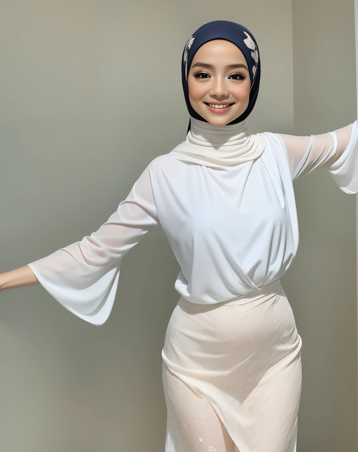 HIJAB MALAY GIRL, masutepiece, High quality, UHD 32K, Realistic face, Realistic skin feeling , A Japanese Lady, 8 , Little Gite and baby-like face, WomeCompetition One-Piece Swimsuit, Sitting, itting open legs, Spread Leg, Yor, cum shots, cum on chest, (((facials))), (((Smile))), (((FLAT CHEST))).