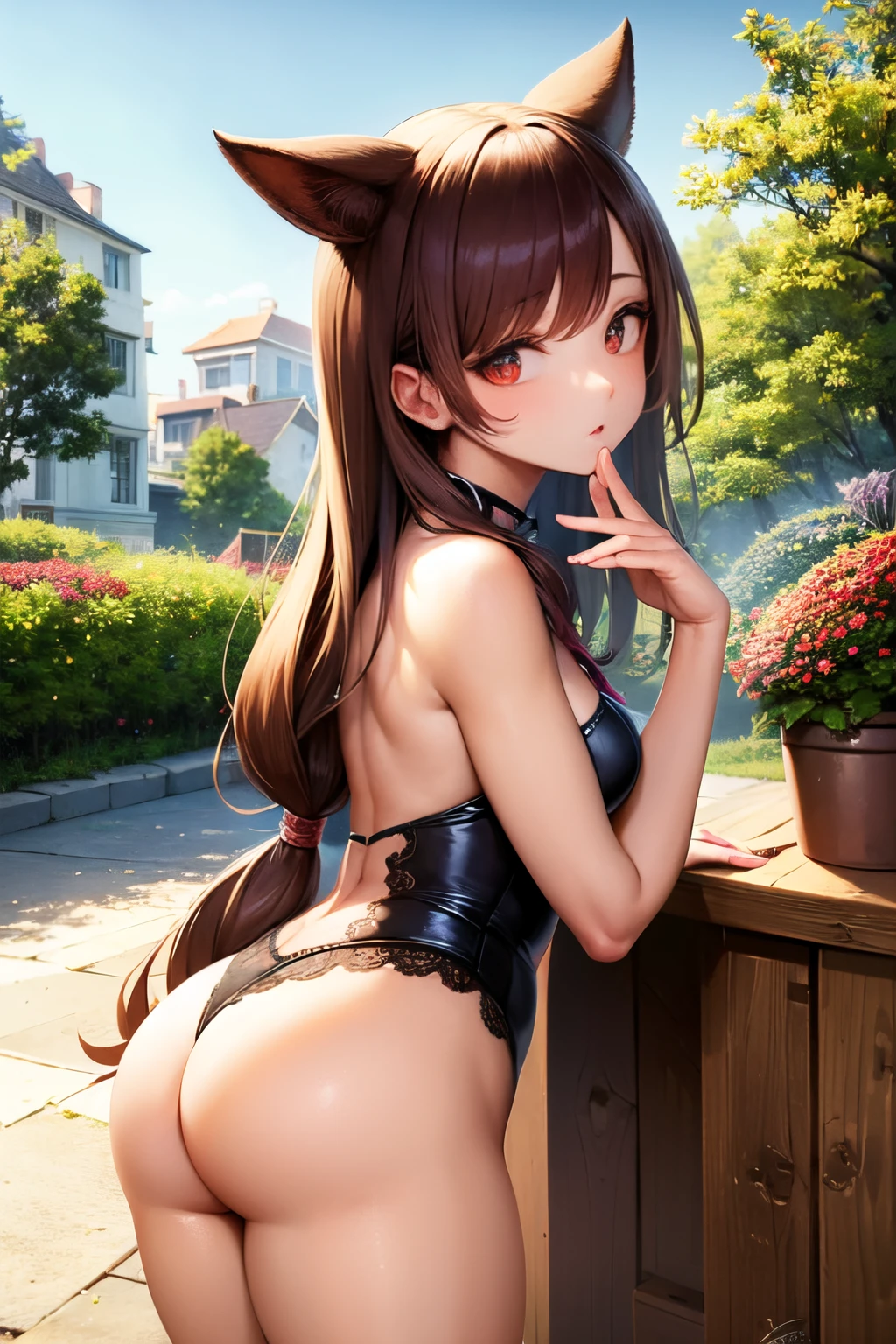 ((best quality)), ((masterpiece)), (detailed), perfect face，cute butt，view up, autum street ,chest