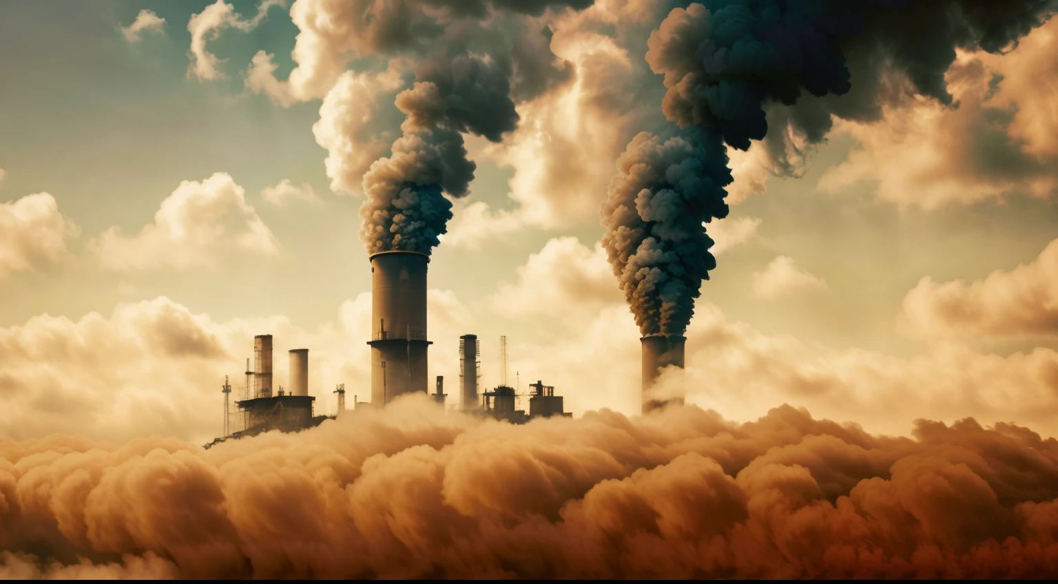 fumée s'échappant d'une cheminée d'usine dans un ciel brumeux, pollution, centrales électriques avec fumée, pollution atmosphérique, pollué, Incendies industriels et smog, air toxique, fumée des cheminées, Cheminées, Nuages toxiques, colonnes de fumée, environnemental, fumées, Environnement industriel, centrales électriques, smog, smog rougeoyant toxique dans le ciel, industrie, industriel, matte peinture de machines à vapeur