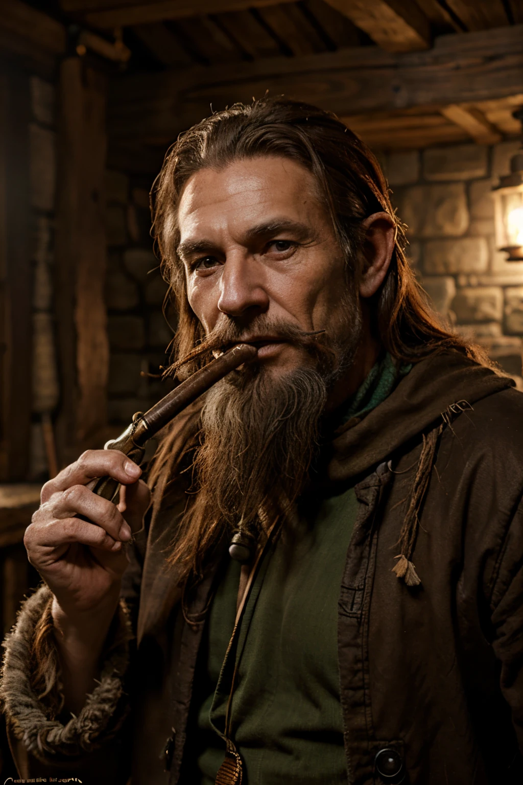 DND 5E, Firbolg, Druid, male, old, kind look, pipe in mouth