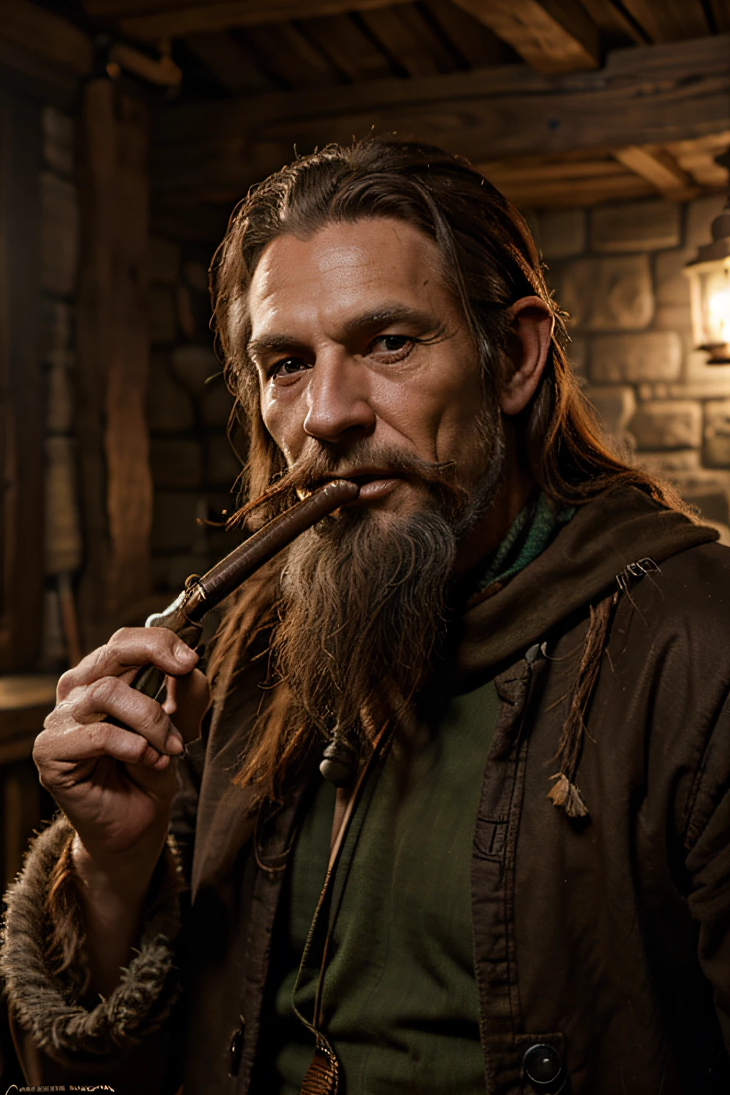 DND 5E, Firbolg, Druid, male, old, kind look, pipe in mouth