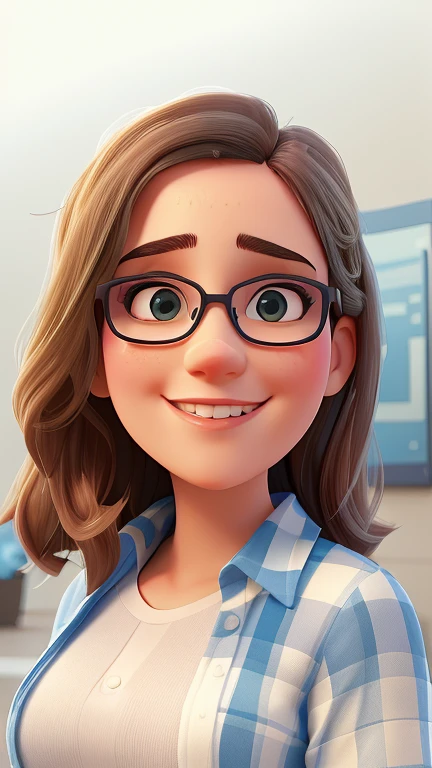 there is a woman with glasses and a blue shirt posing for a picture, headshot profile picture, halfbody headshot, front portrait, looking straight to camera, closeup headshot, headshot photo, medium portrait, medium close up portrait, taken in the early 2020s, slightly smiling, mid shot portrait, looking away from camera, high quality portrait, 2 8 years 