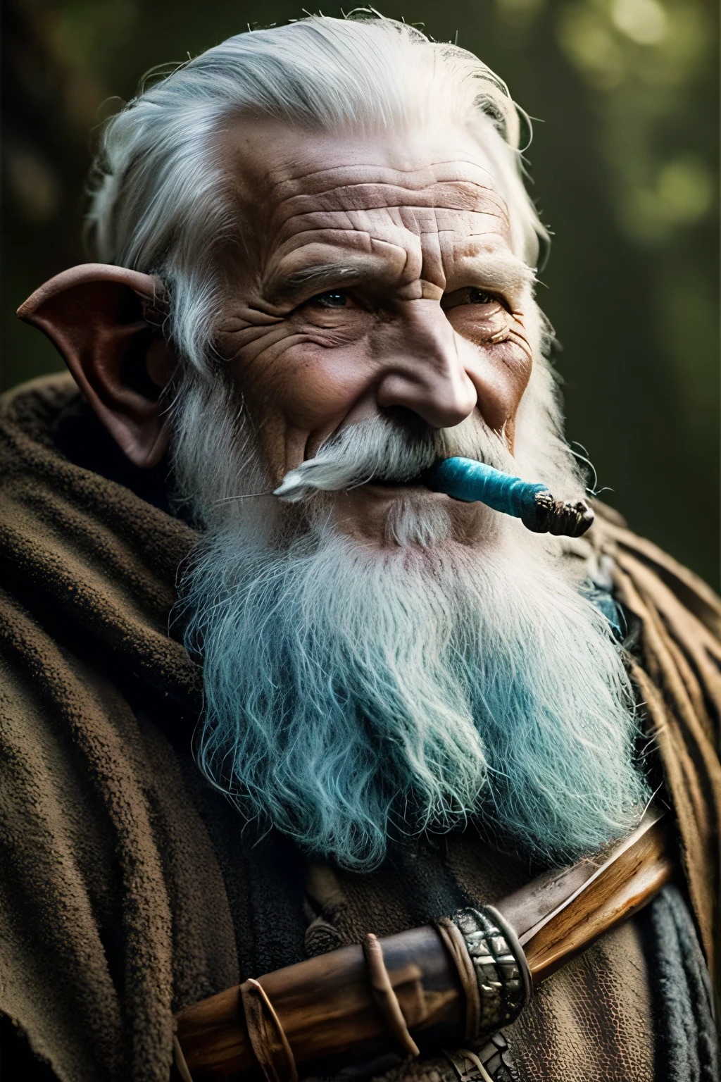 DND 5E, Firbolg, Druid, male, old, kind look, pipe in mouth