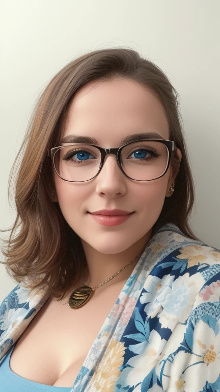 there is a European woman with glasses and a blue shirt posing for a picture, headshot profile picture, halfbody headshot, front portrait, looking straight to camera, closeup headshot, headshot photo, medium portrait, medium close up portrait, taken in the early 2020s, slightly smiling, mid shot portrait, looking away from camera, high quality portrait, 2 8 years old, blue eyes