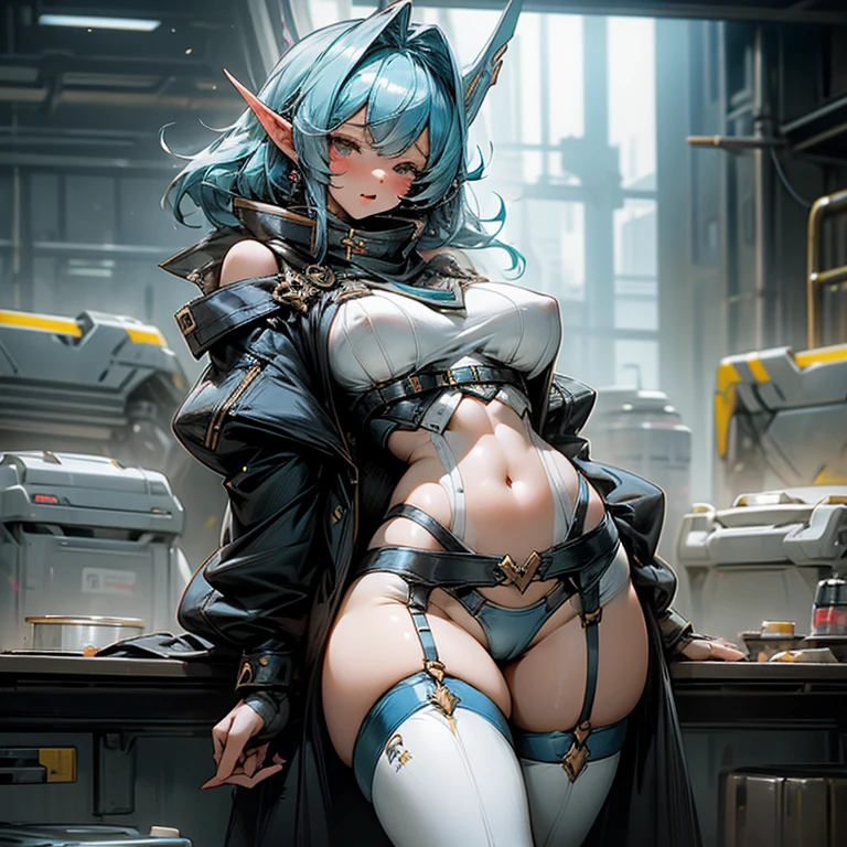 Cyberspace、cyberpunked、makina、android、blue hairs、elvish、blue tight high leg swimsuit、String swimsuit、Underwear that bites、White High Socks、Blue garter belt、shoulders are exposed、fullnude、爆乳、voluminous breasts、heavy breasts、extremely heavy breasts、Incredibly huge breasts，My breasts are too big to support，Presentation of nipples,sideboob barbosa, breasts are exposed、hips are exposed、Thighs are exposed、the navel is exposed、sluttish、A sexy、prostitution