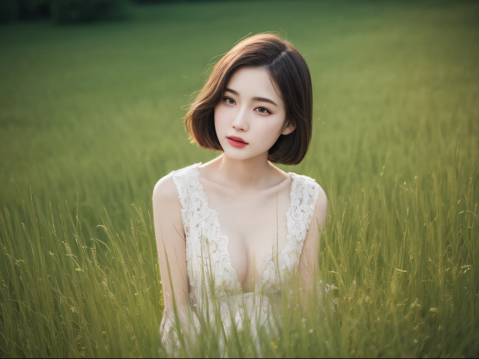 masterpiece, Best Quality, photo quality, Ultra-detailed, finely detail, hight resolution, 8K Wallpaper, Perfect dynamic composition, Beautiful detailed eyes, Women's Fashion dress in full body, short hair,Small breasts, natural color lip, 20 years girl、Cute,slender