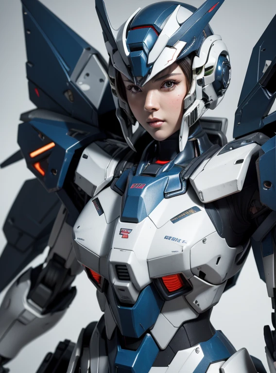 Textured skin, Super Detail, high details, High quality, Best Quality, hight resolution, 1080p, hard disk, Beautiful,(Gundam),beautiful cyborg woman,Mecha Cyborg Girl,Battle Mode,Girl with a Mecha Body,She wears a futuristic Gundam mecha,low angles,Fulll body Shot
