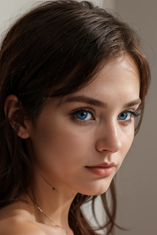 25 year old woman with blue eyes, thin nose
