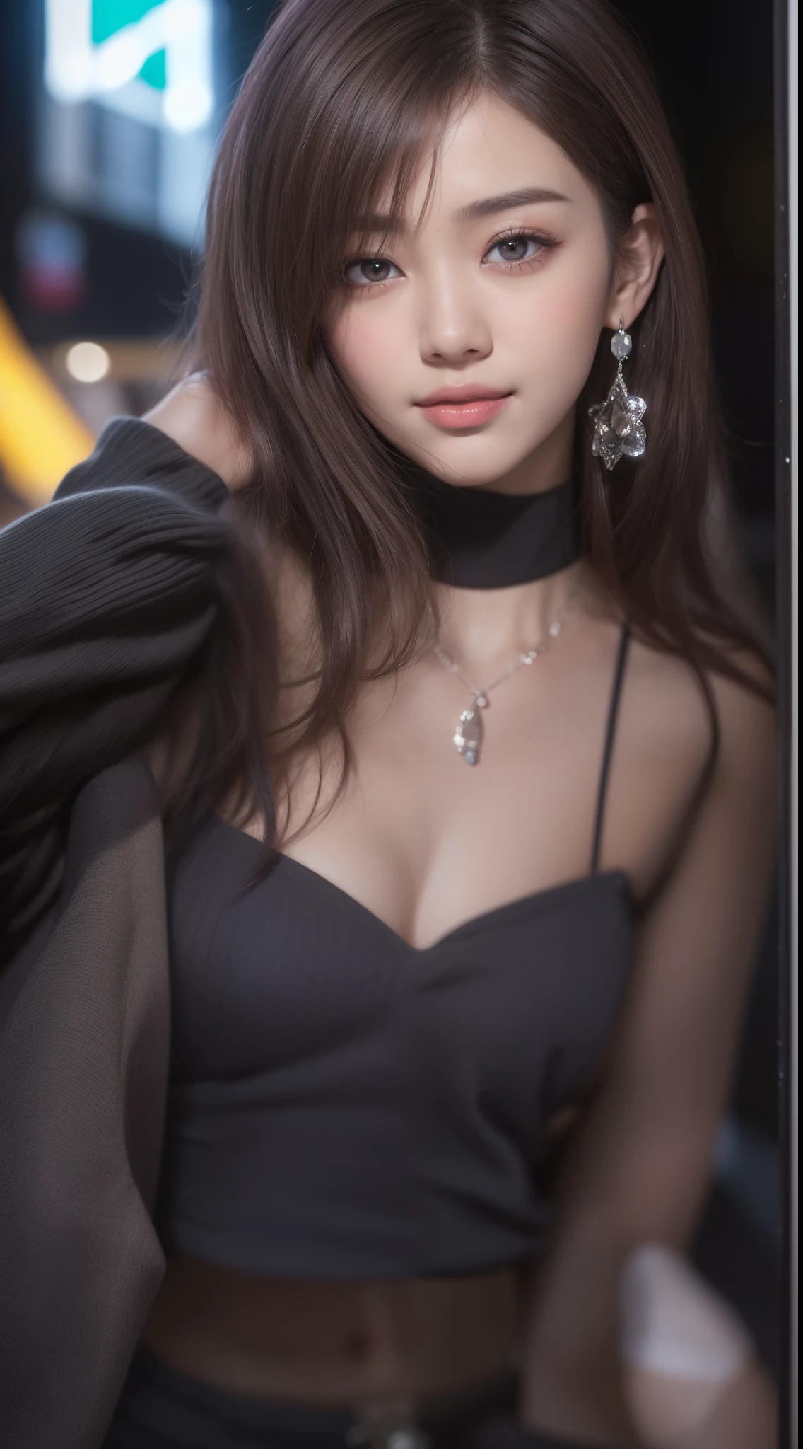 8K, masutepiece, Raw photo, Best Quality, Photorealistic, Highly detailed CG Unity 8k wallpaper, depth of fields, Cinematic Light, Lens Flare, Ray tracing, (Extremely beautiful face, Beautiful lips, Beautiful eyes), intricate detail face, ((Ultra detailed skin)) 1girl in, In the Dark, deepshadow, Pretty Korean girl, Kpop Idol, 1 girl, (Very slim and slender fit muscular body:1.3), ((Looking at Viewer)),(Big smile:1.3), (Fashion City Night, a dark night, (Neon sign), (Blurred background), Fashion Street Night),(No people in the background:1.3), Beautiful earrings, Bracelets, Necklace, pantyhose, Clear eyes, Walking, (pale skin), (Big eyes), Face forward, (Brown hairs), (Full body shot), (()), (()), , (Looking at Viewer:1.3) opened breast, Very slim, Colossal tits, backtrack, (Back shot), ass forcus, Before the eyebrows,(((Silk Shorts))), thick thighs,