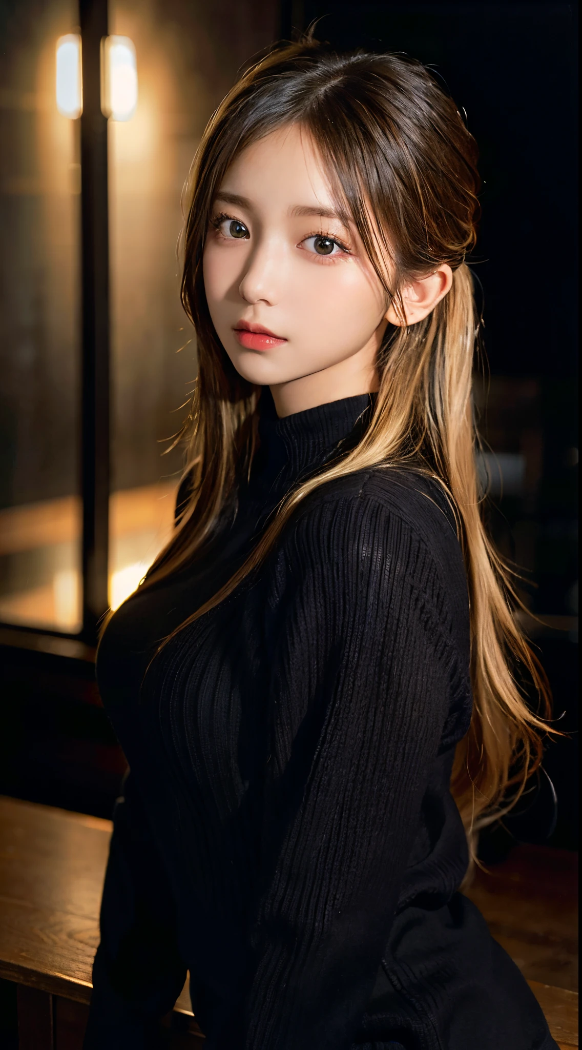A close up of a woman in a black shirt posing for a picture - SeaArt AI