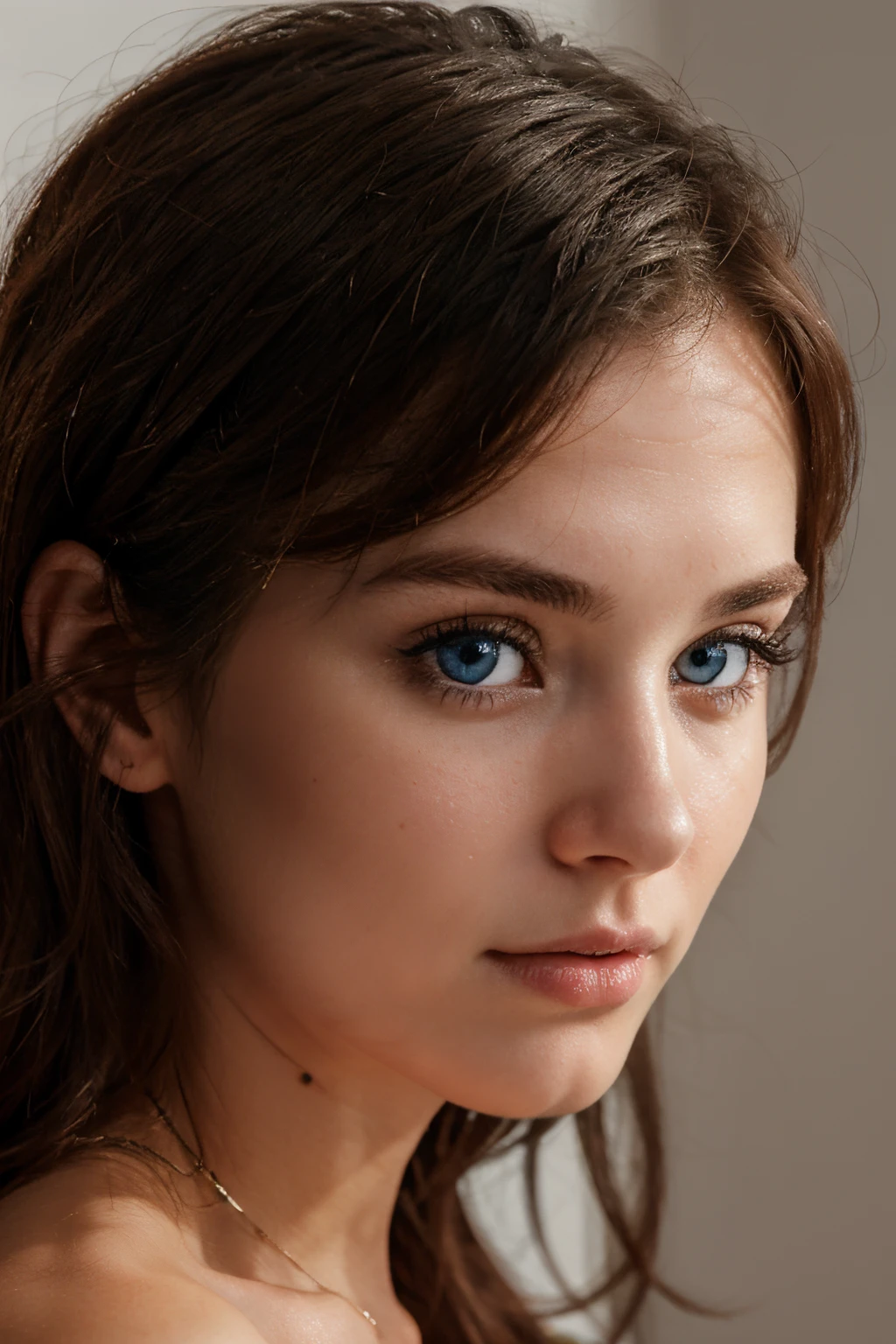 25 year old woman with blue eyes, thin nose