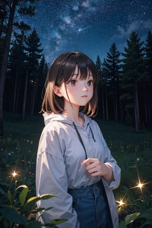 girl in the clearing looking at the stars