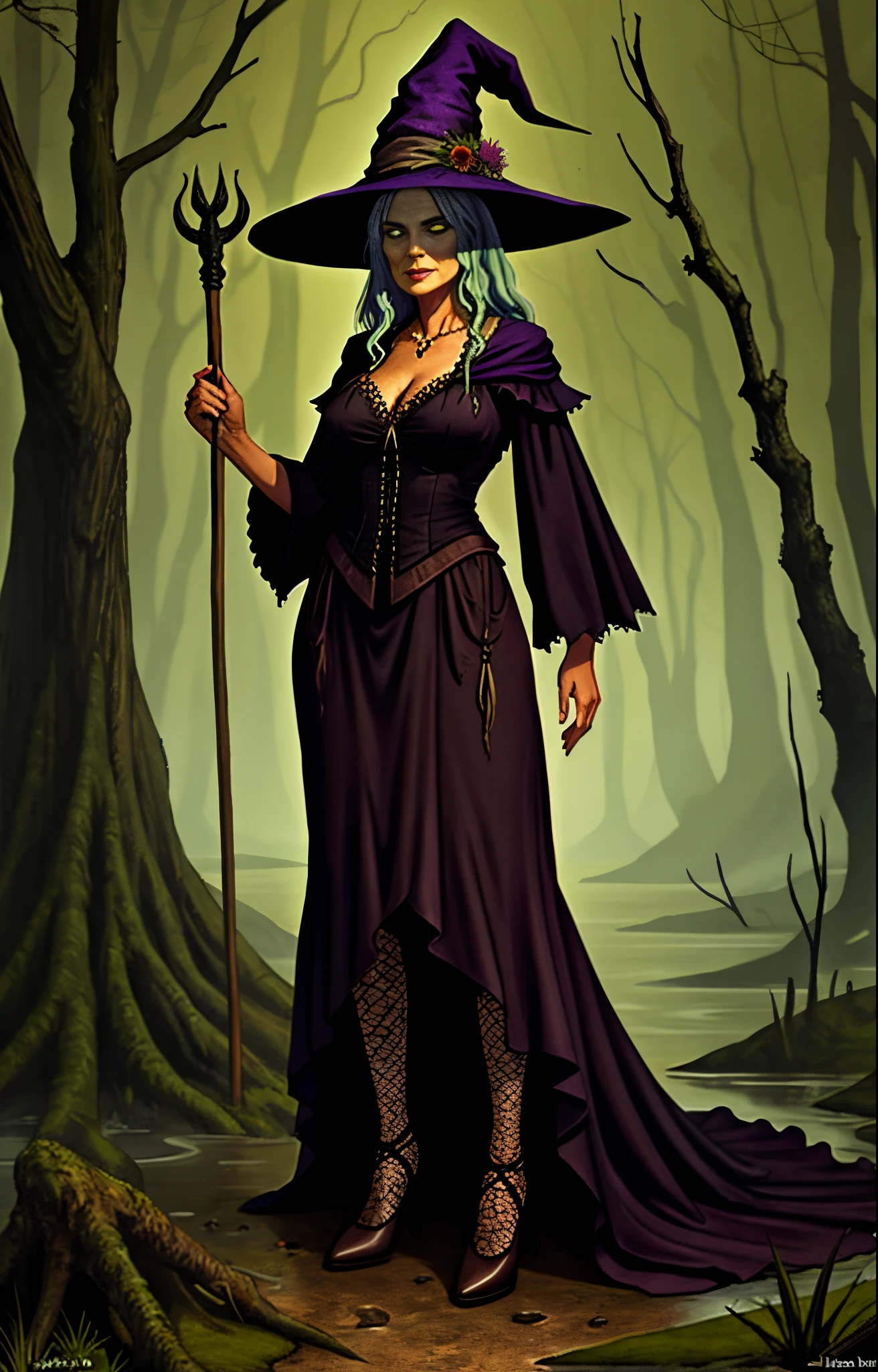 old swamp witch, full body shot, hag witch