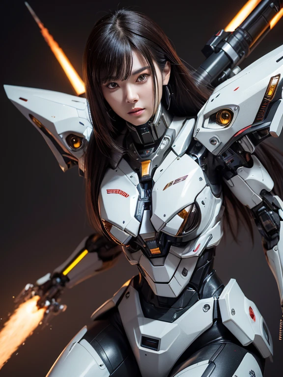 Textured skin, Super Detail, high details, High quality, Best Quality, hight resolution, 1080p, hard disk, Beautiful,(cyborgs),(Missiles from the chest),beautiful cyborg woman,Mecha Cyborg Girl,Battle Mode,Girl with a Mecha Body,She wears a battle cyborg mech with a weapon,Fulll body Shot