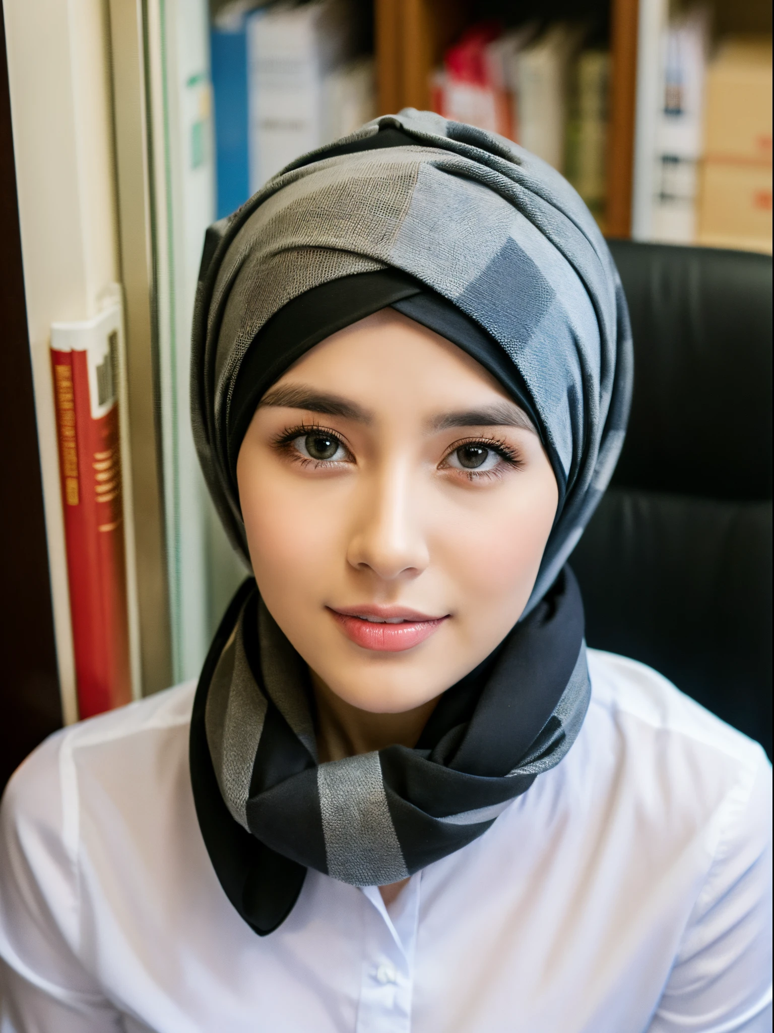 25 years old, headscarf, office