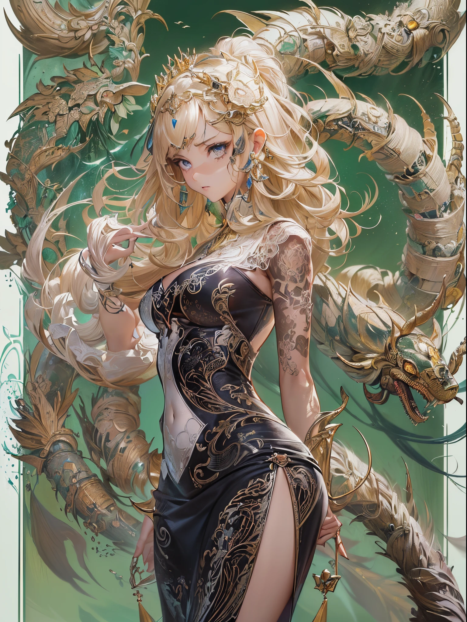 ((Finest quality)),(超A high resolution),(ultra-detailliert),(Meticulous portrayal),((Best Anime)),(Finest works of art),(Ultra-Precision Art),(The art of astounding depiction,Overwhelming depiction:1.5),(Complex and detailed fantasy art:1.6), (adult woman:1.5),Glamorous Body:1.5,The tattoo:1.5, Scorpion:1.5,