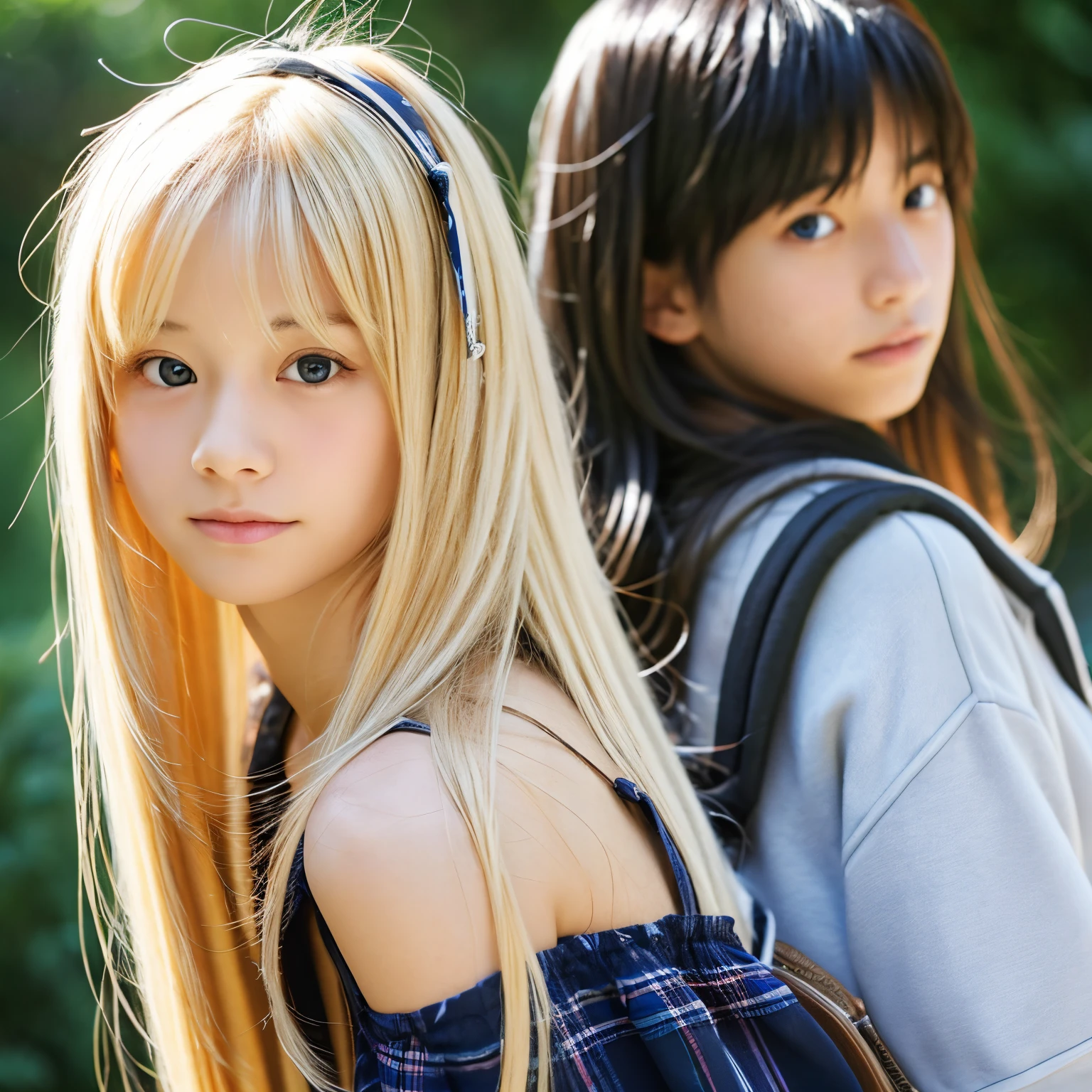 teens girl、a blond、half twinte