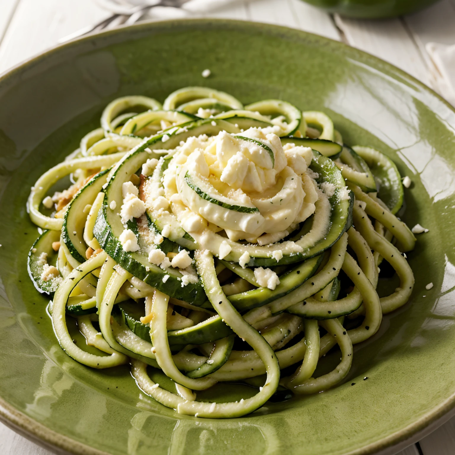 Zucchini pasta in a green plate
