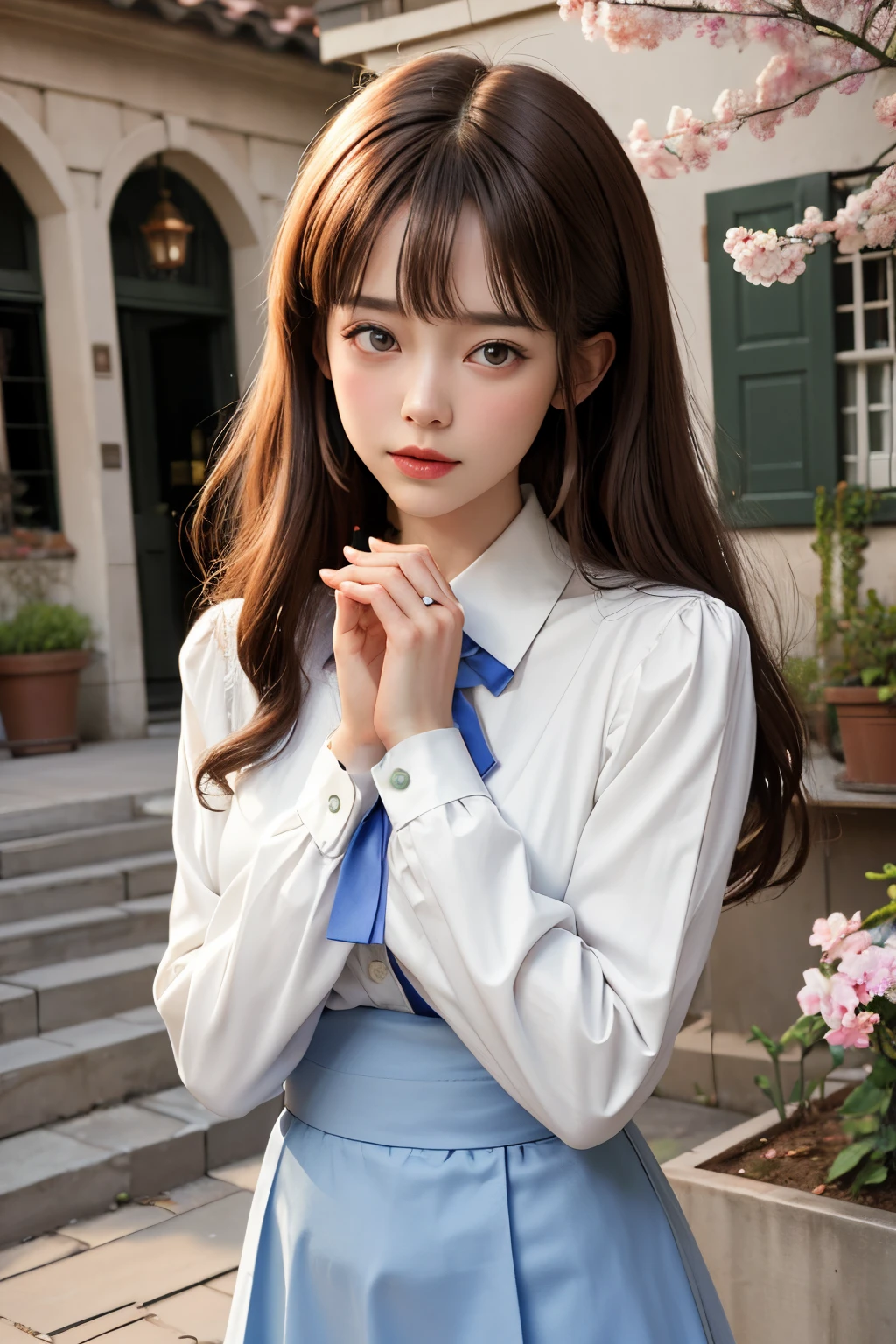 Top image quality、４K image quality、12 years old、realisticlying、School Infirmary、Wearing a blouse with buttons、All buttons are disconnected、medical examination、Sharp Focus、Soft belly、