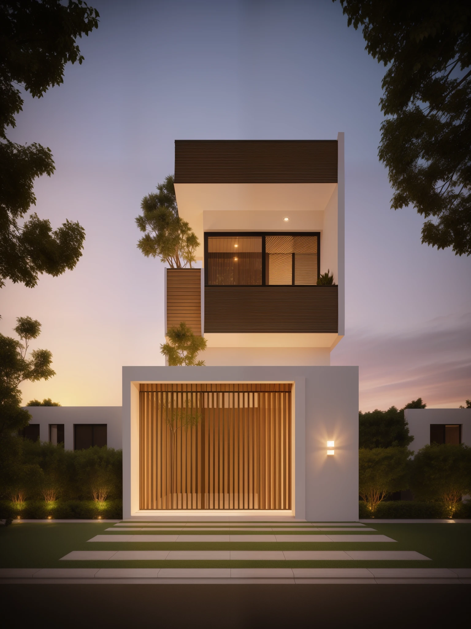 townhouse, sunrise, clear air, morden, day light, cinematic lighting, light fromt indoor:0.7, tree decor