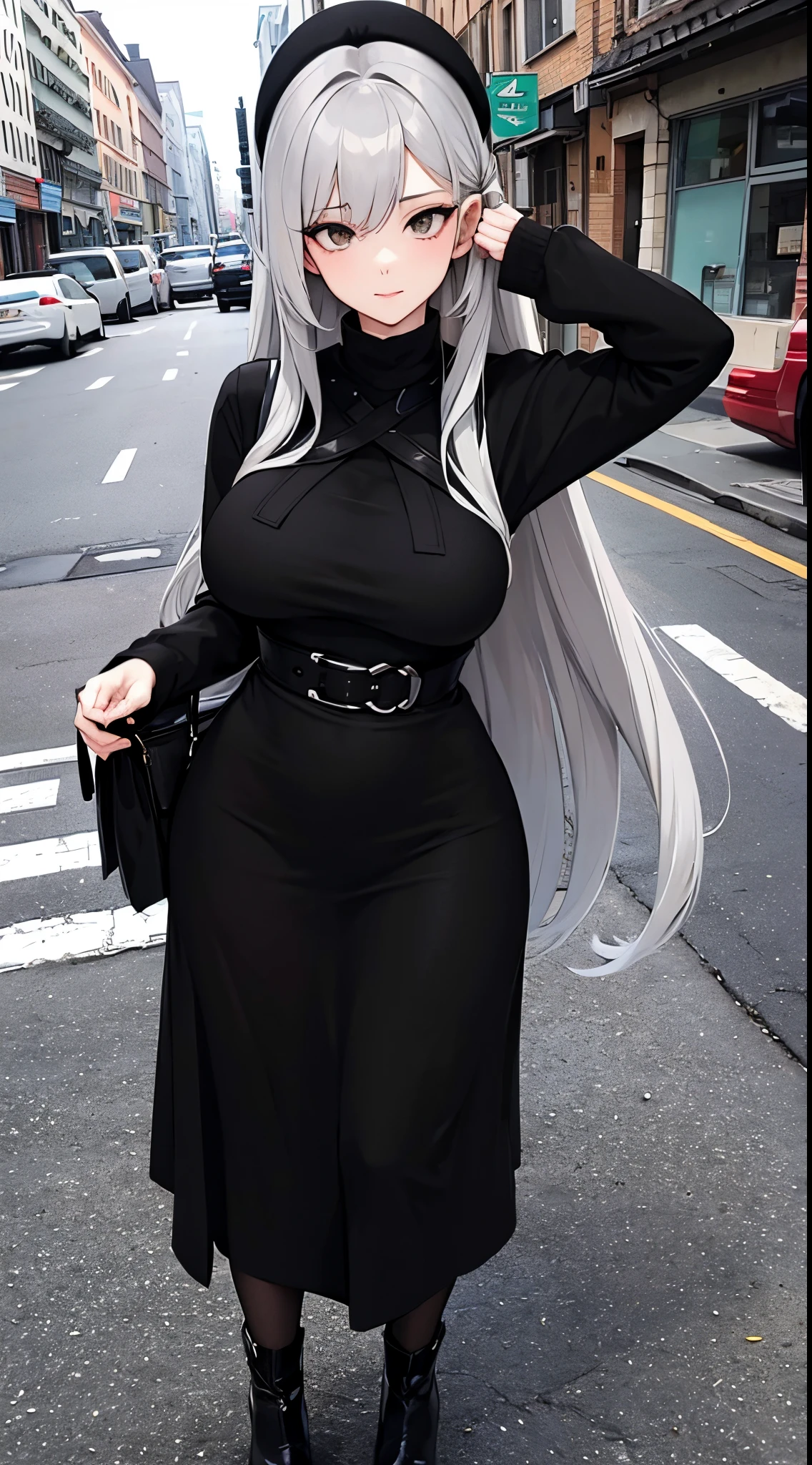 Long grey hair　(((blacks)))　Colossal tits　fullnude　In the street　NSFW