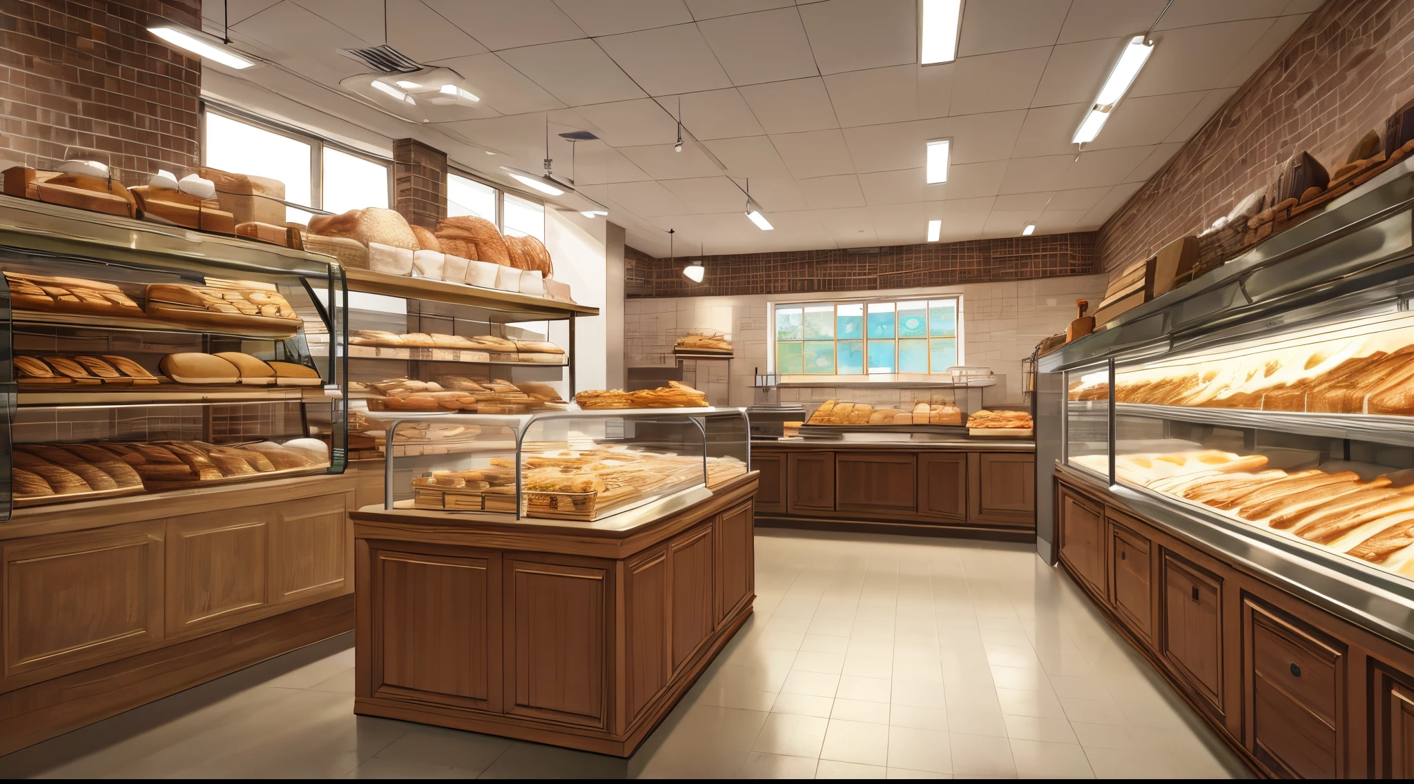 master piece, best quality, detailed, ((background only)), day, inside 	bakery shop, modern,