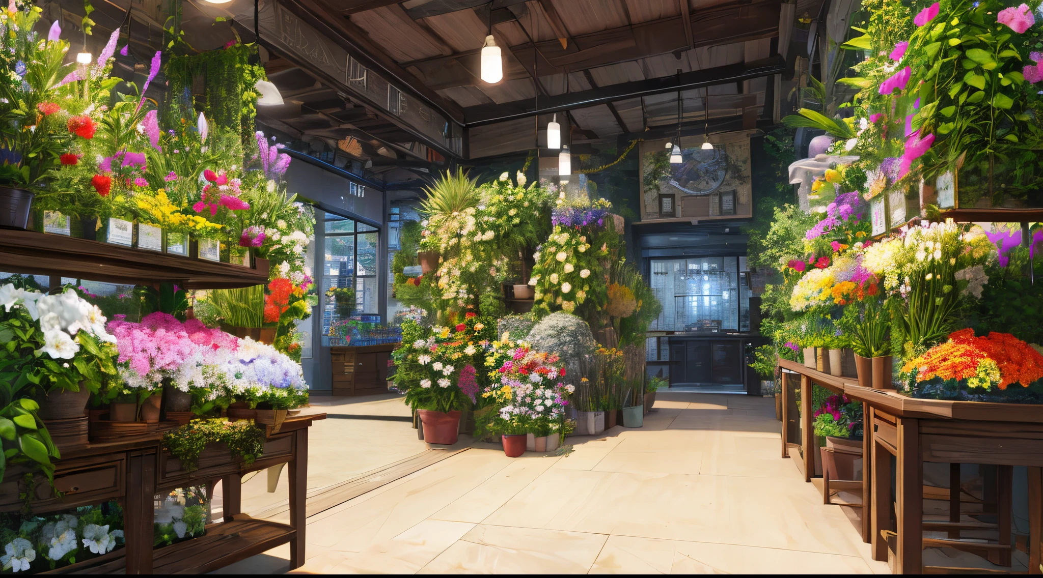 master piece, best quality, detailed, ((background only)), day, inside flower shop, modern,