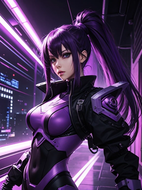 cyber punk perssonage，purpleish color，A single task，style of anime，Cool characters