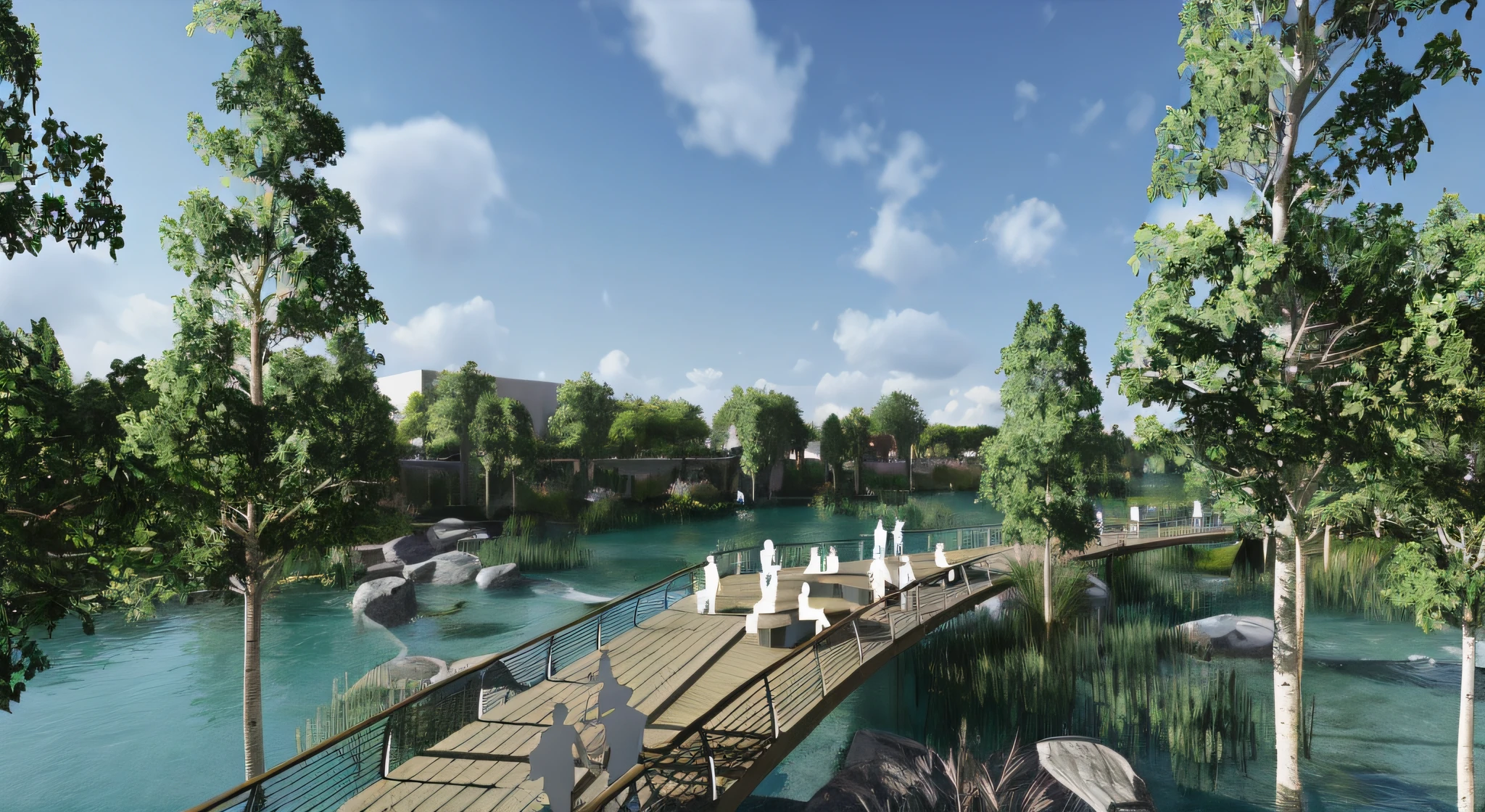 There is a bridge across a body of water, artist impression, impression of the artist, artistic impression, landscape architecture photo, artist impression, conceptual, Concept film, Encapsulated rendering, Artis'Explanation, a digital rendering, a digital rendering, conceptual rendering, Photorealistic rendering, detailed render, environmental shot, Surreal, rendering, dramatic rendering, detailed renderings