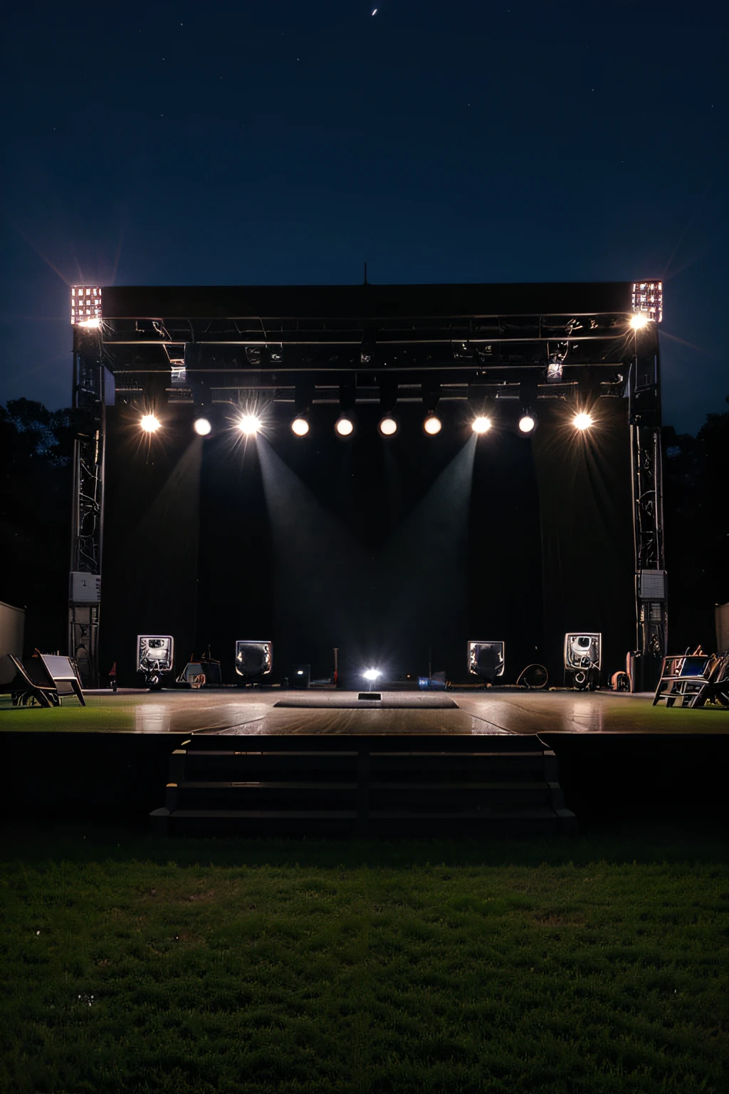 a stage at the middle field, night day, front view