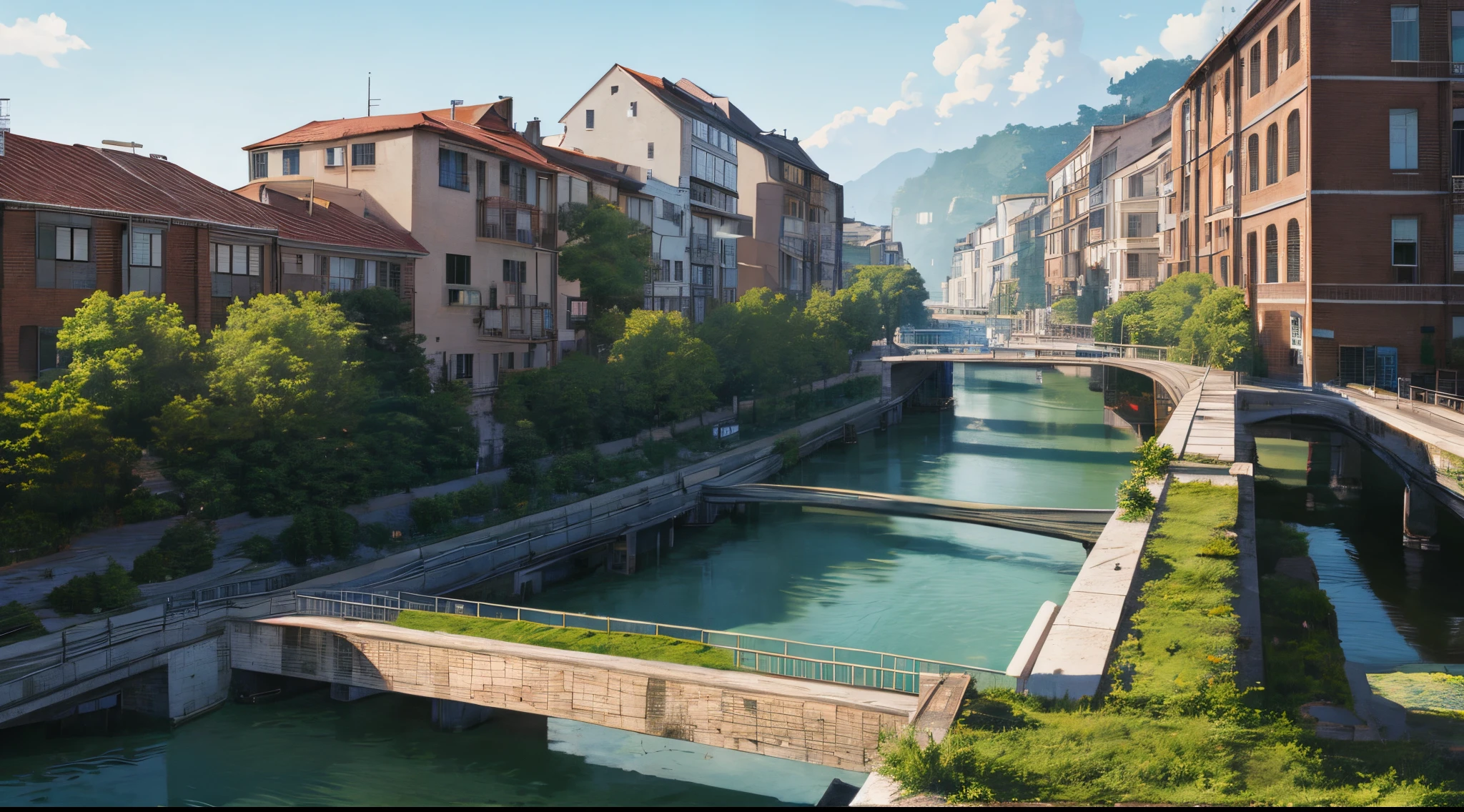 master piece, best quality, detailed, ((background only)), day, outside river, modern,