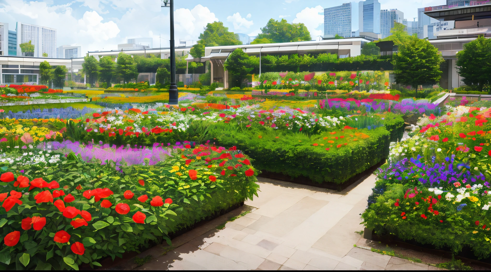 master piece, best quality, detailed, ((background only)), day, outside flower garden, modern,