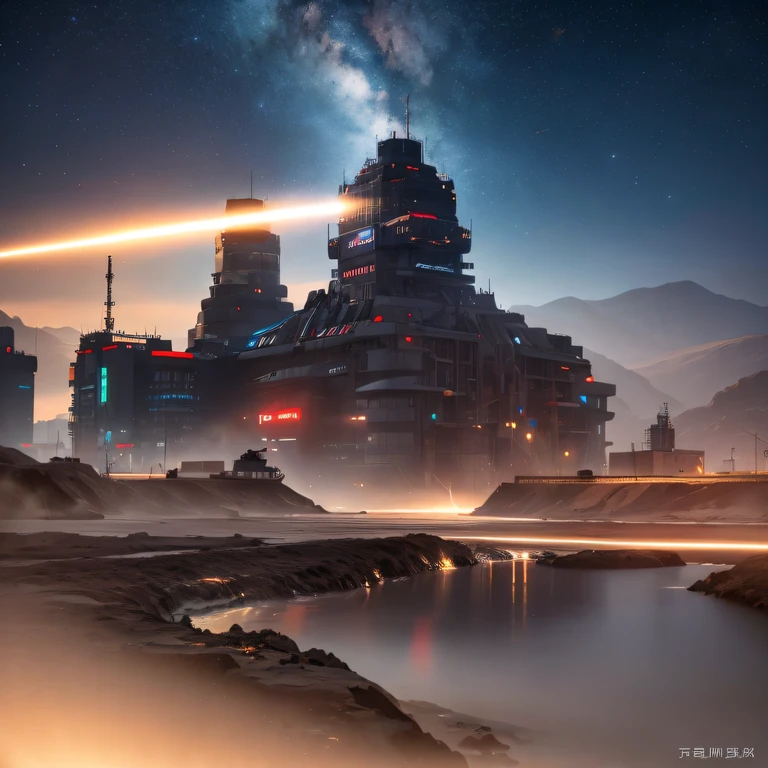 Mohe alluvial plain in Yuexing Rift Valley area,Rock sugar agate nuclear power command armed helicopter black gold cruiser tower snow red marble luminous space station. 1:3 Models,starrysky,Cyberpunk art of a,Rembrandt light,Detail portrayal,macro shot,surface reflection,High definition details,dingdall effect,Light and shadow intensification,The light shines,particle effect,3D modeling,Surface reflected light,detail-rich,fine texture,strong visual impact,hyper-detailing,A high resolution,high saturated,ray traycing,light and shadow effect,32K smooth,A high resolution