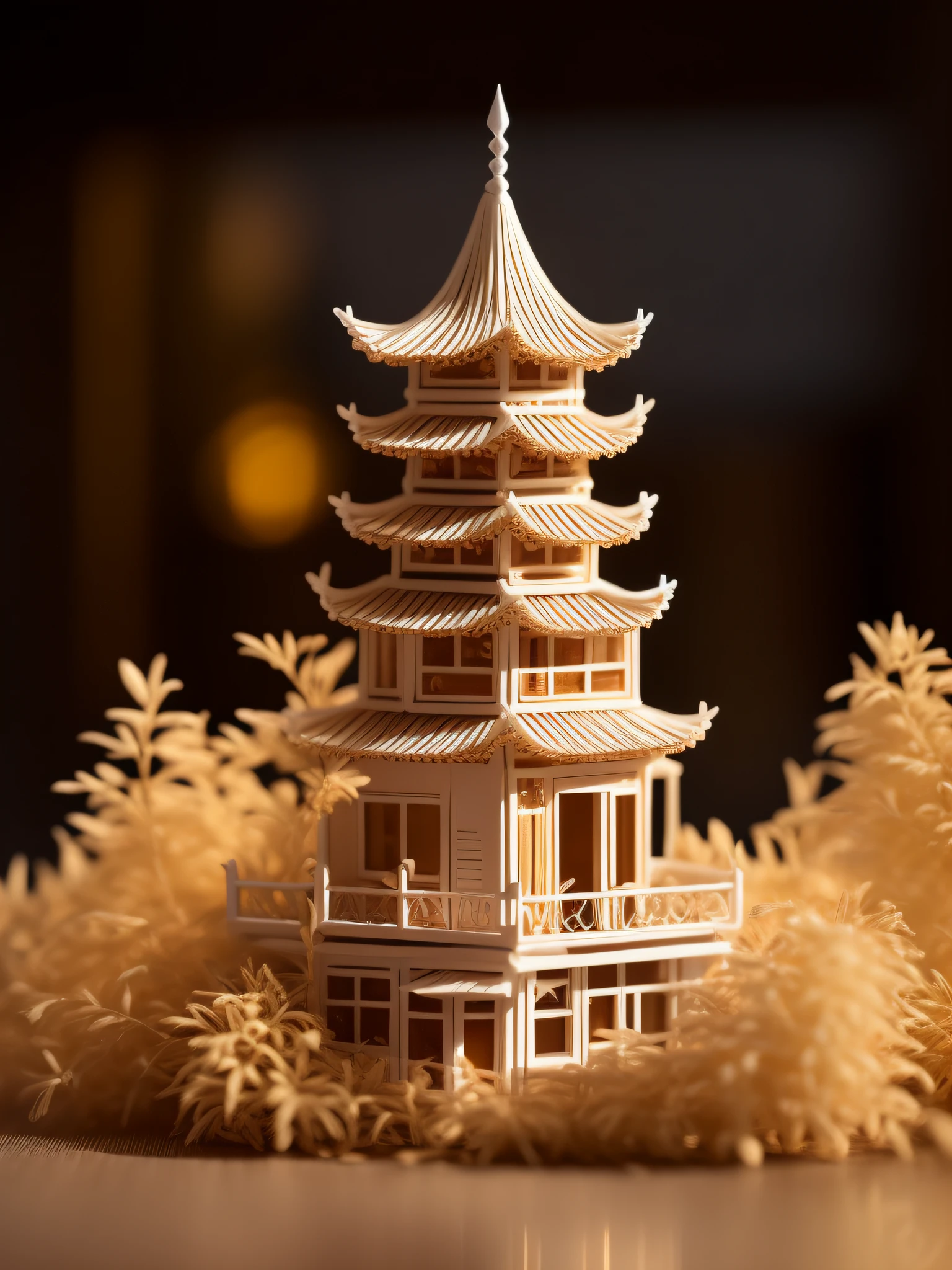 white backgrounid, small straw made from buildings，with tiny details, Quiet and peaceful, The atmosphere is warm, Camera set to low contrast, muted tones, Graphic design, Line drawing manuscript