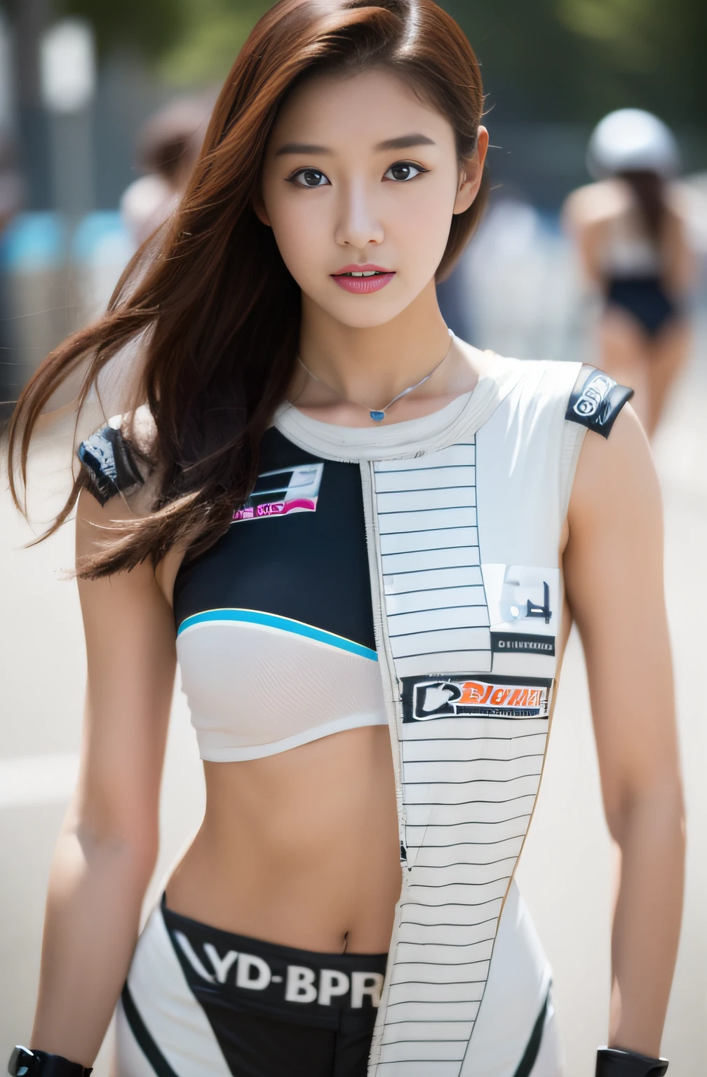 Grid Girl、Race Queen、Beautiful collarbone、Sleeveless、Navel piercing