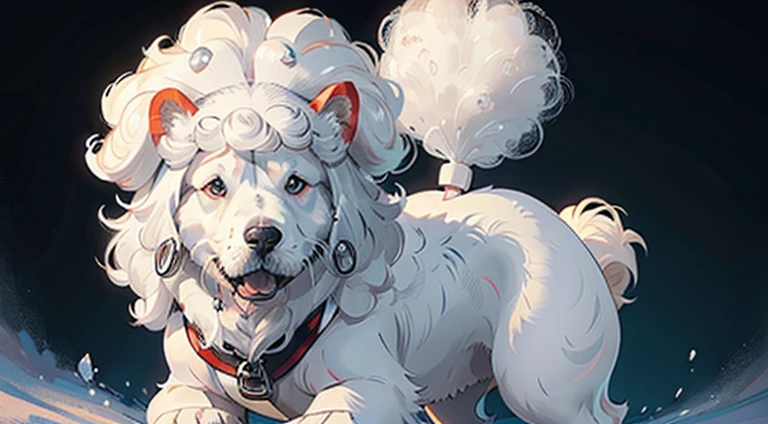 white fuffy dog with a fro hair style