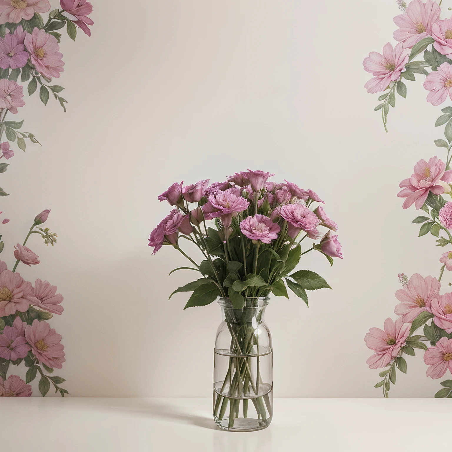Wallpaper for product Ads with pink green blue flowers