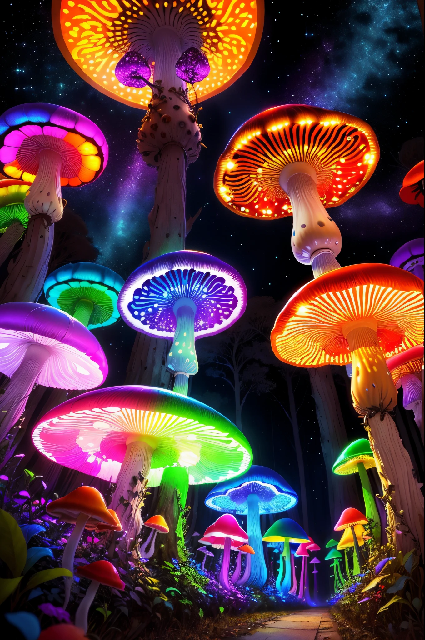 Magic mushrooms with colorful and bright lights, Arusinantes