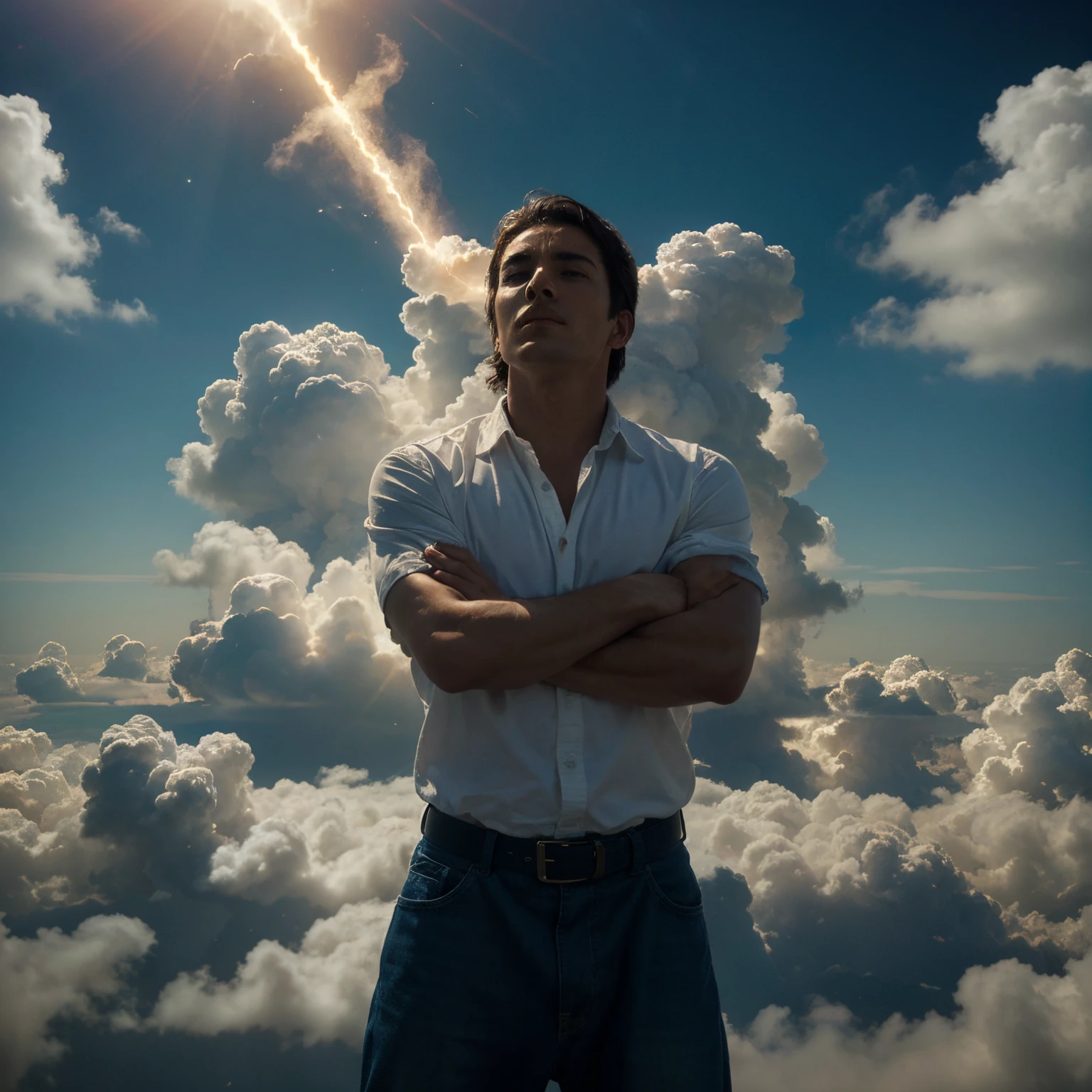 The son of man coming in the clouds with much power and great glory and all the saints with him