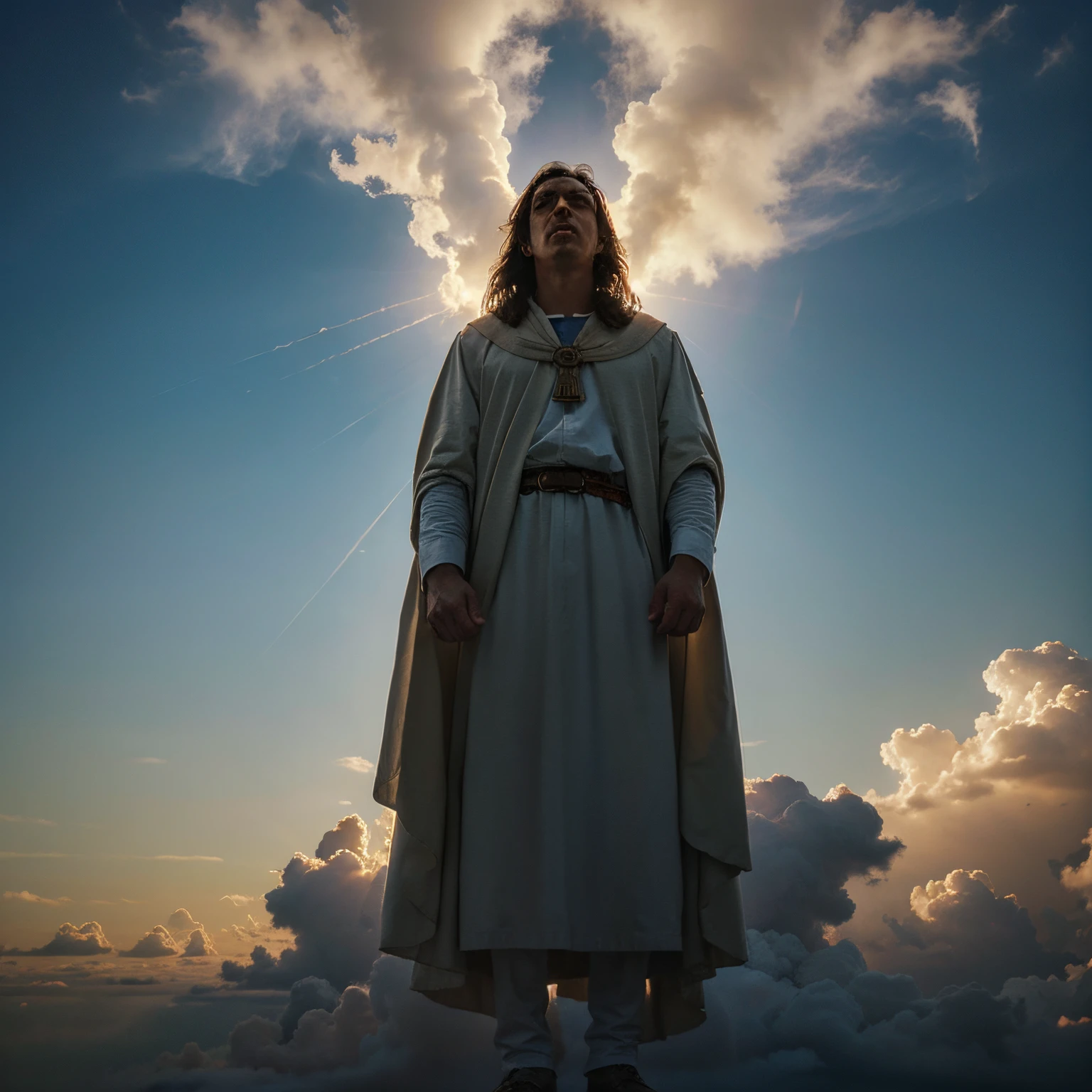 The son of man coming in the clouds with much power and great glory and all the saints with him