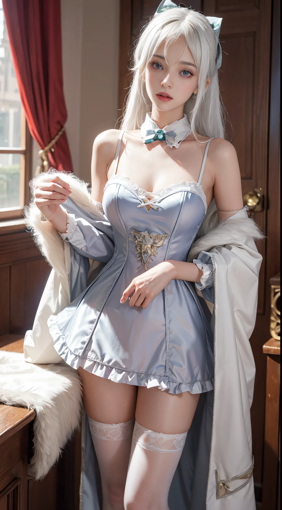 1girl, maid, dress, on knees