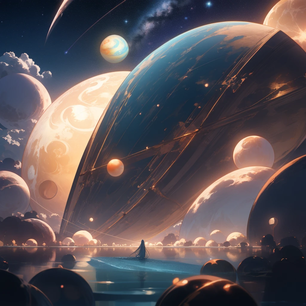 cola exists, planetarium, sky, fantasy, {{{giant Jupiter}}}, blue, {{{huge Jupiter}}},{{{masterpiece}}}, {{the best quality, super fine illustrations, beautiful and delicate water}}, {{very delicate light}}, starfall, clean sky, night sky, night, depth of field,{{{Two moons}}}, Giants, Megaphobia, {{extremely detailed CG unity 8k wallpaper}}, {ultra-detailed}, {extremely delicate and beautiful}