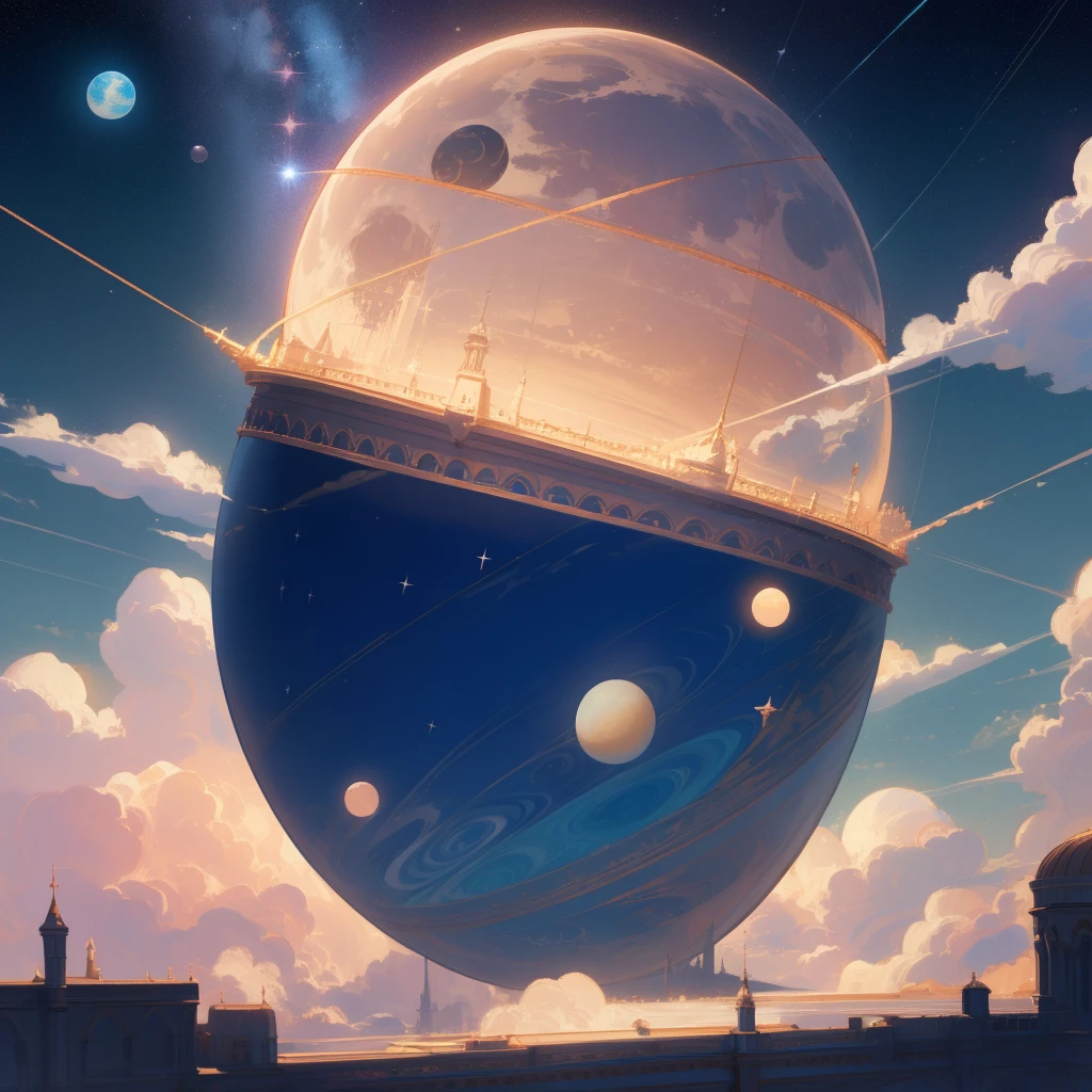 cola exists, planetarium, sky, fantasy, {{{giant Jupiter}}}, blue, {{{huge Jupiter}}},{{{masterpiece}}}, {{the best quality, super fine illustrations, beautiful and delicate water}}, {{very delicate light}}, starfall, clean sky, night sky, night, depth of field,{{{Two moons}}}, Giants, Megaphobia, {{extremely detailed CG unity 8k wallpaper}}, {ultra-detailed}, {extremely delicate and beautiful}
